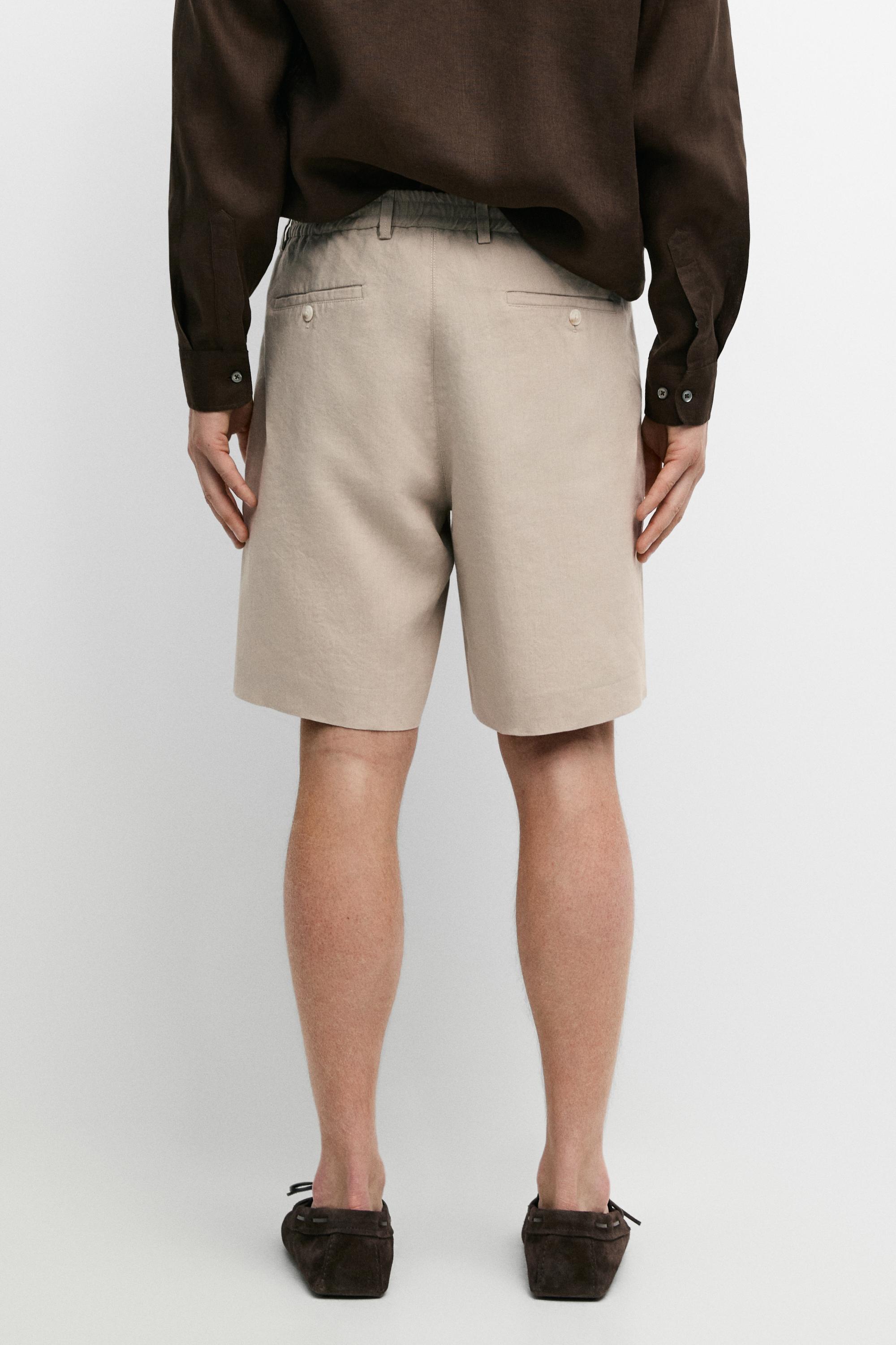 100% linen short Bermuda shorts — BEIGE