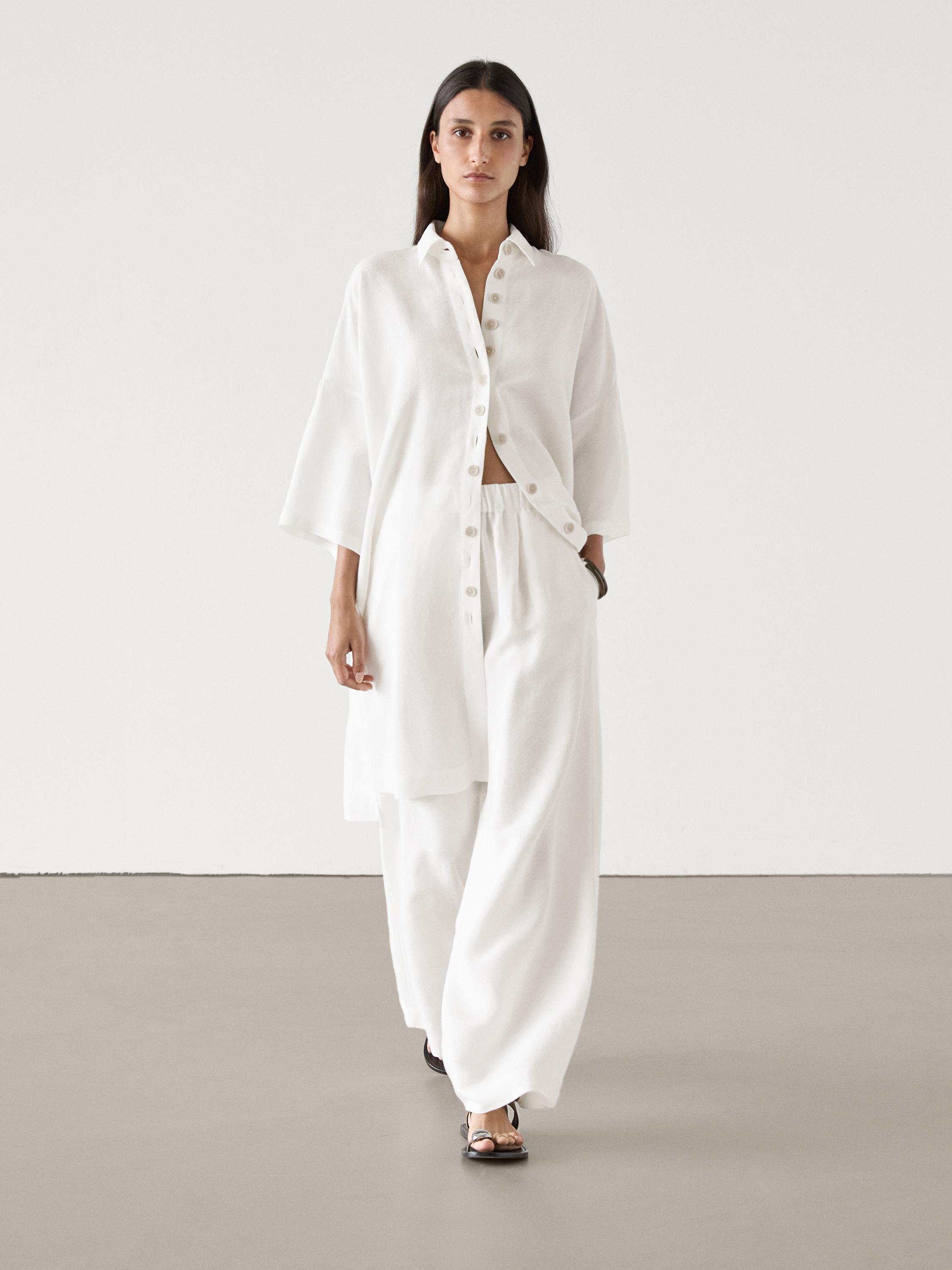 Long linen blend co-ord shirt