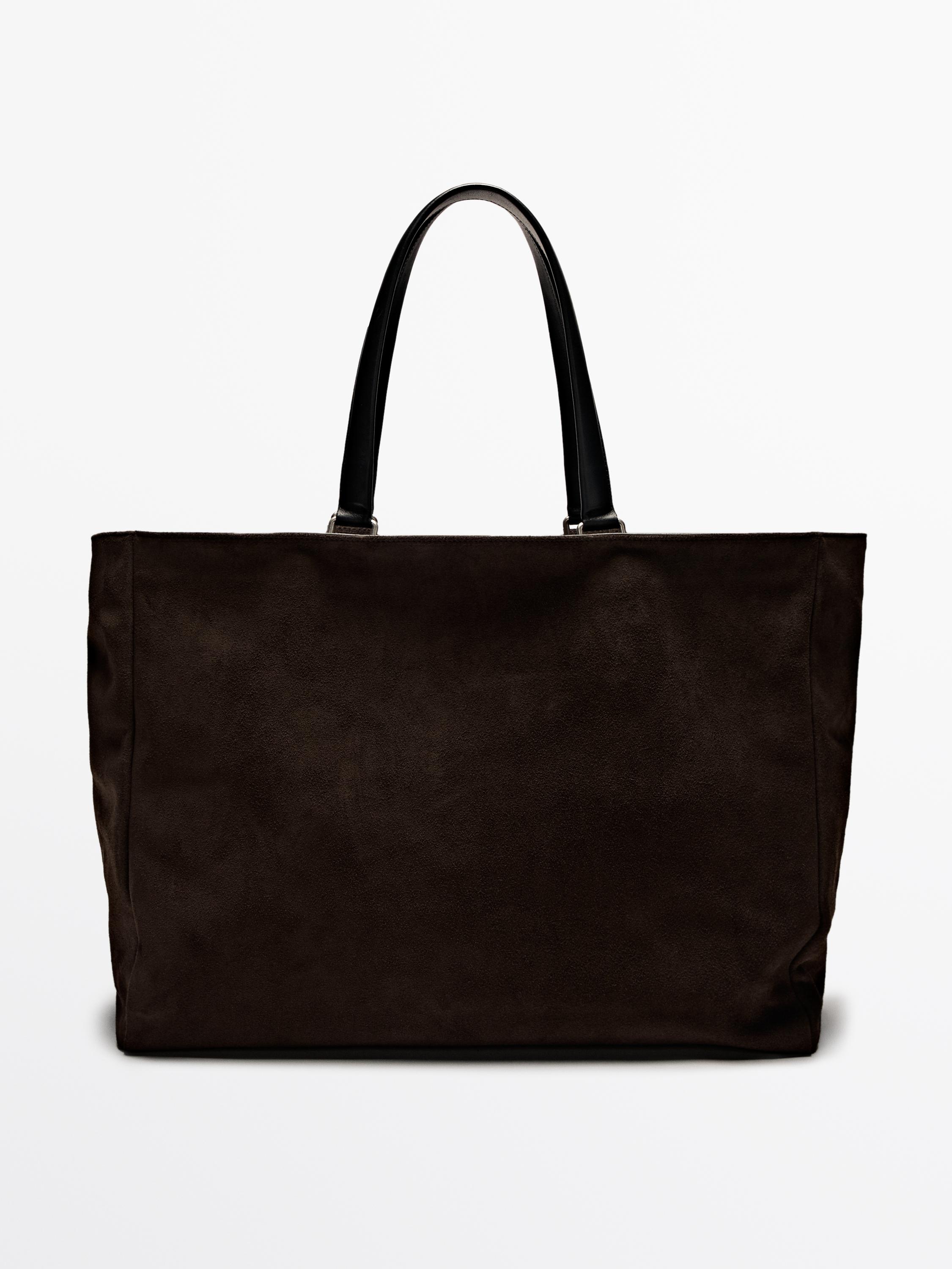 Sac en cuir et croute de cuir avec anses Marron Accessoires Massimo Dutti