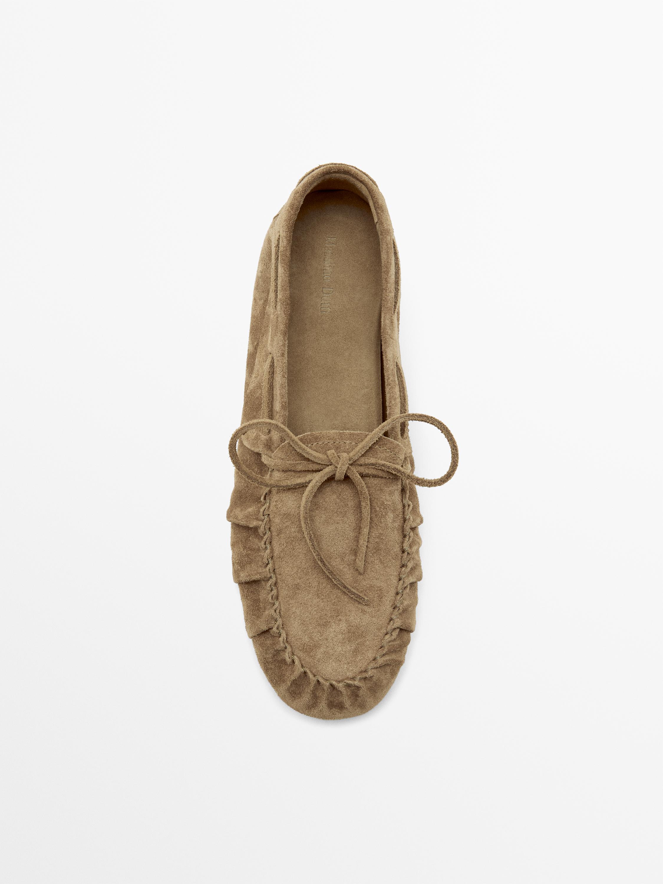 Soft leather loafers with gathered detail — MINK