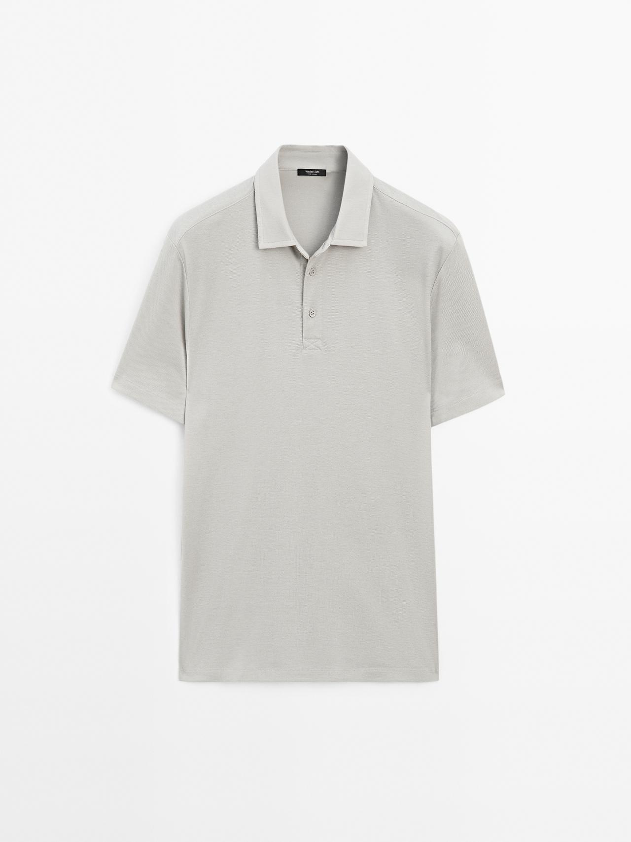 Massimo Dutti - Herre - Strukturvævet Poloshirt Med Korte Ærmer - Grå - Xl