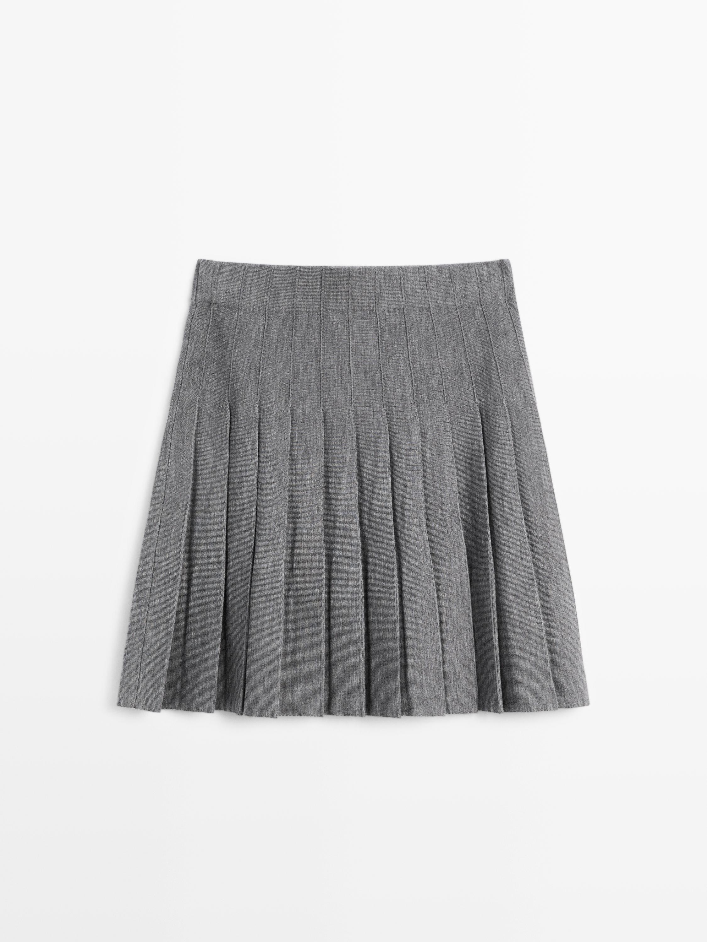 Pleated wool blend midi skirt