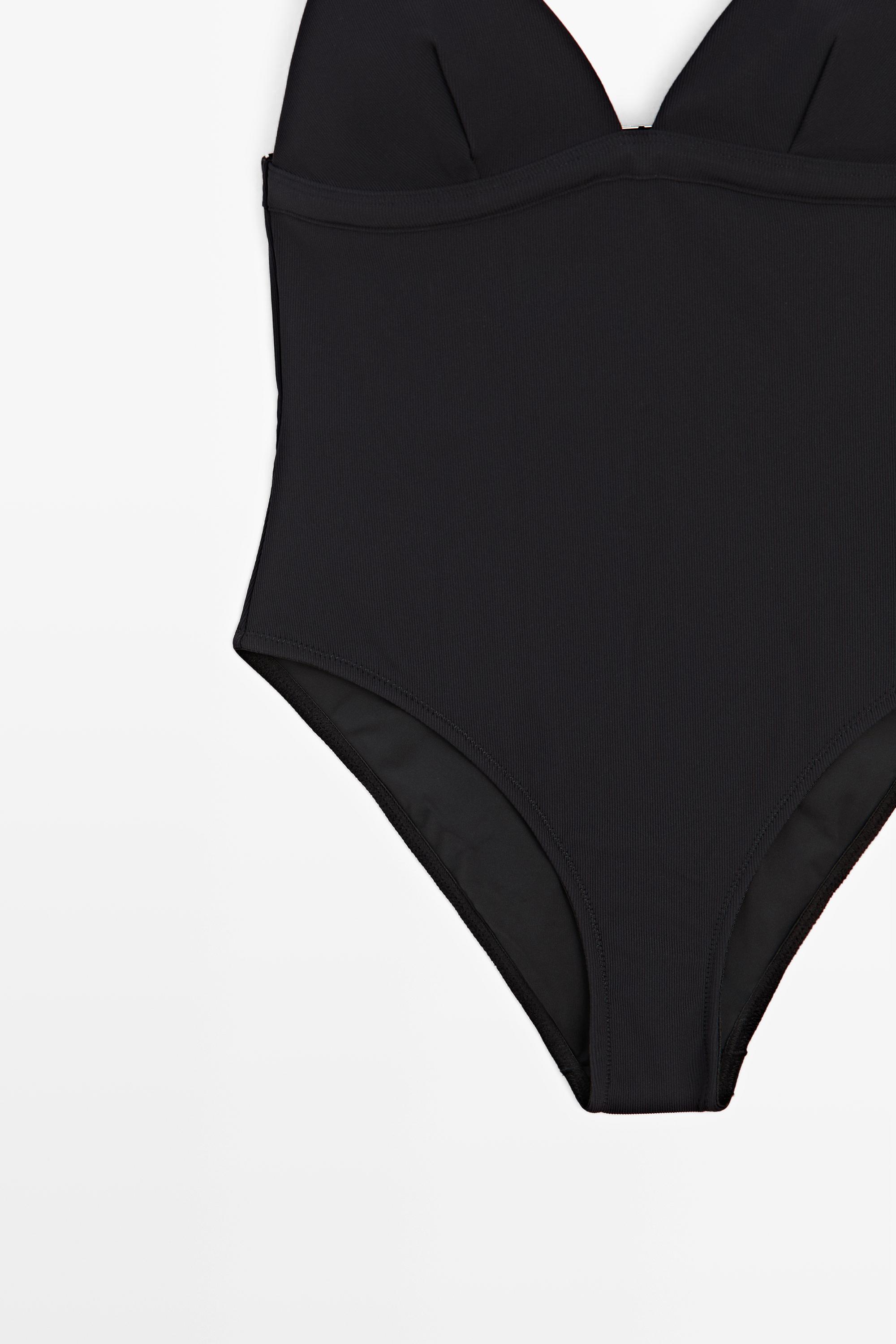 Shimmery triangle swimsuit — BLACK