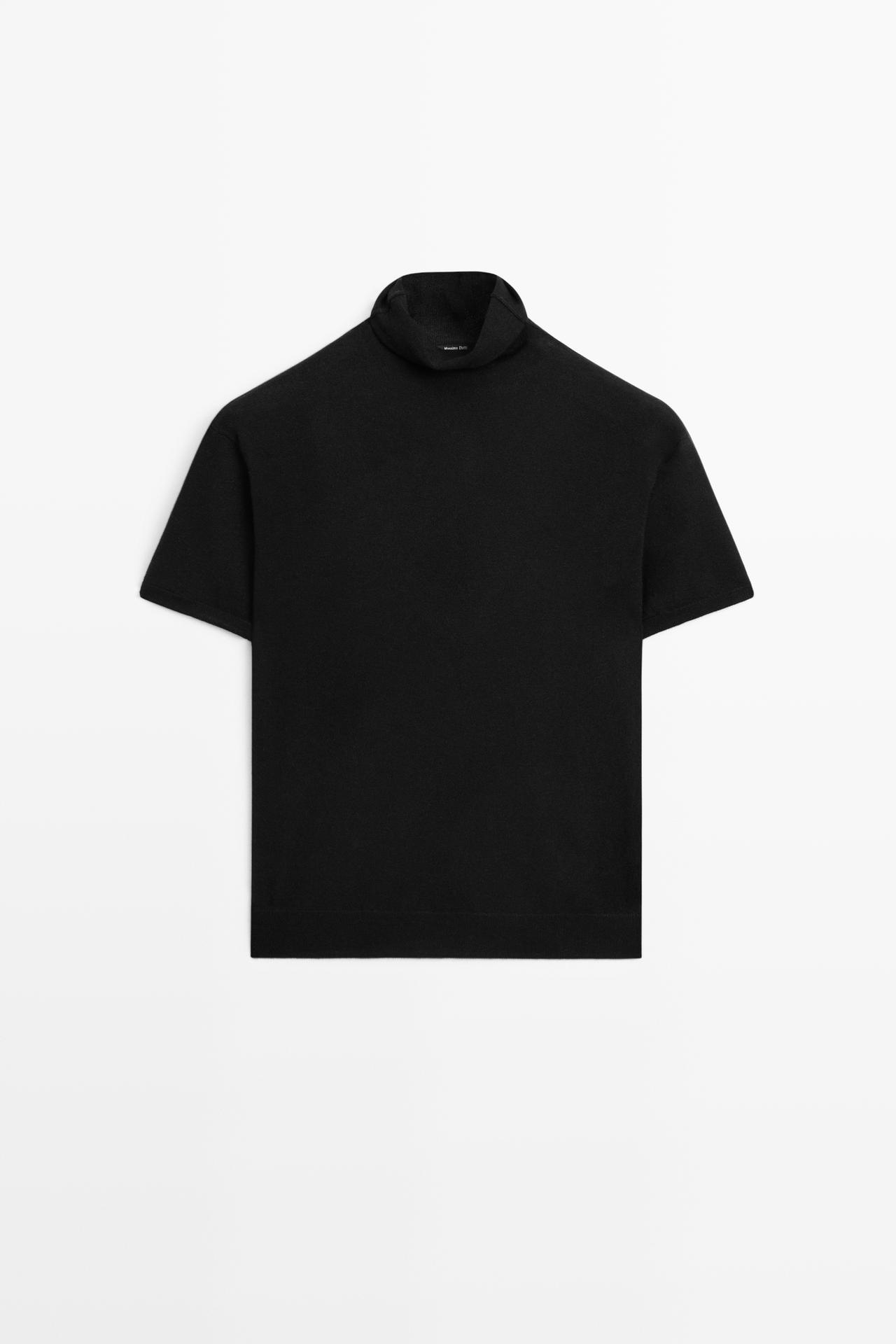 Wool blend turtleneck knit sweater — BLACK