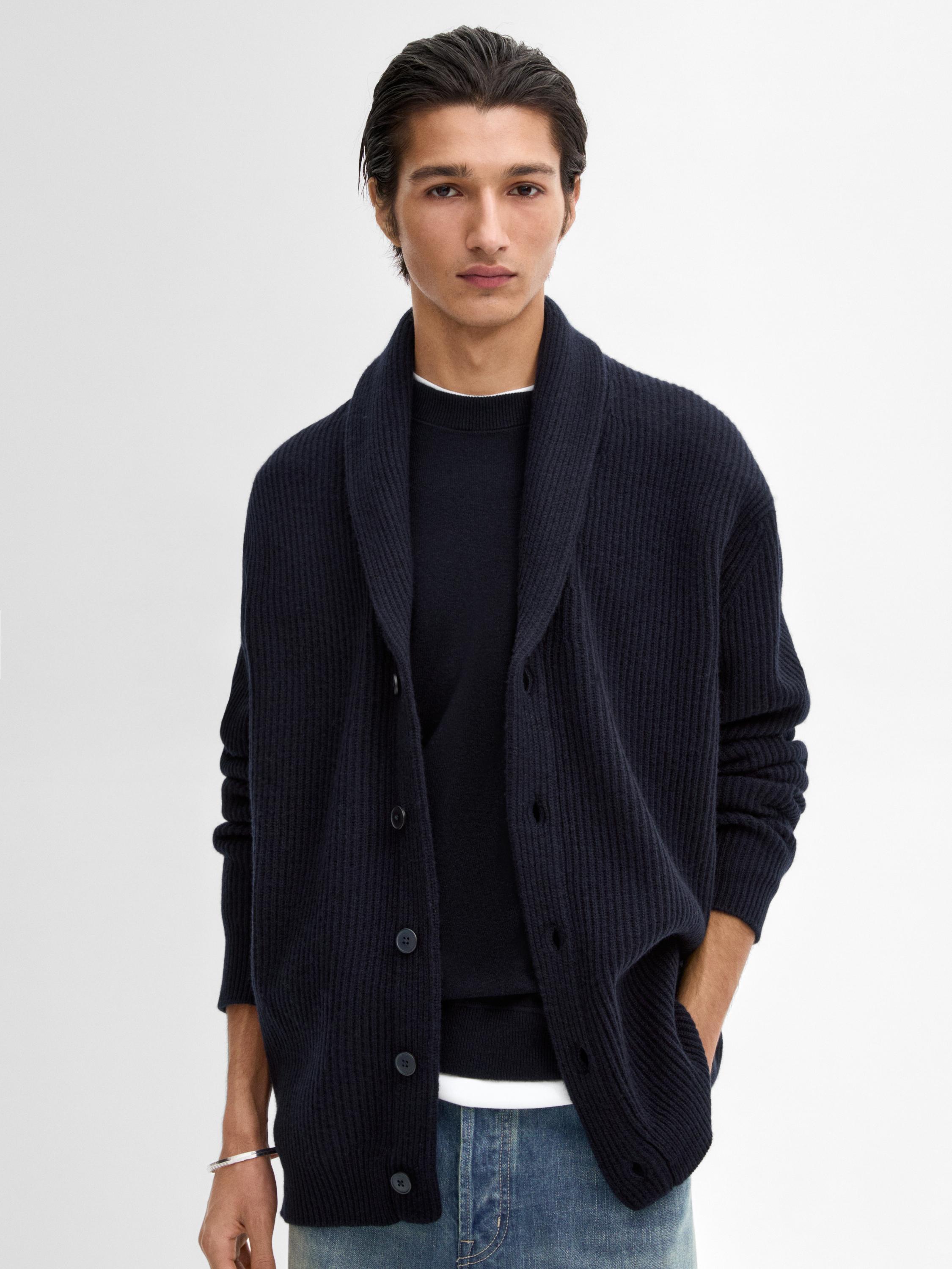 Knit cardigan with shawl neck