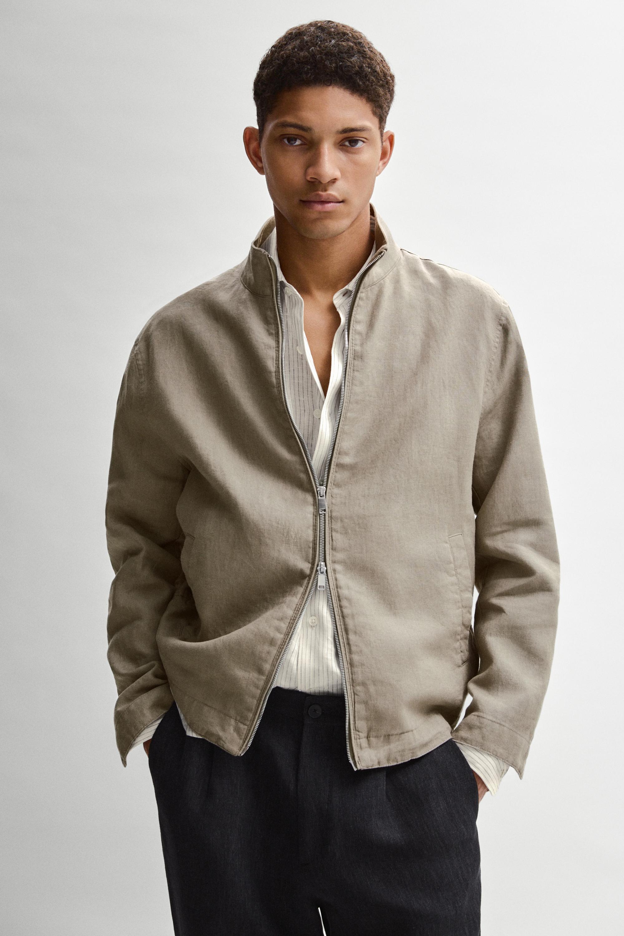 Linen bomber jacket — BEIGE