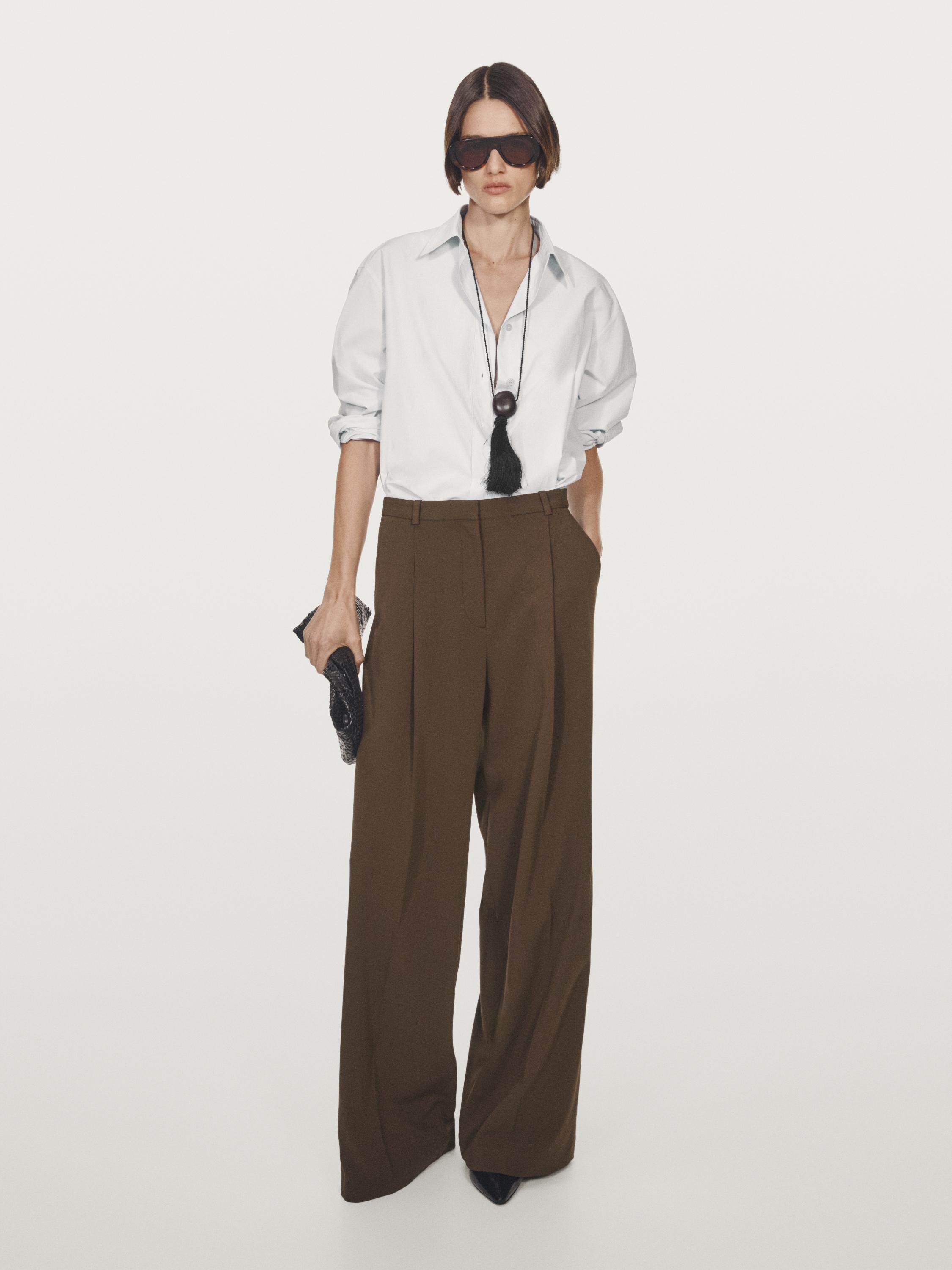 Darted wide-leg trousers