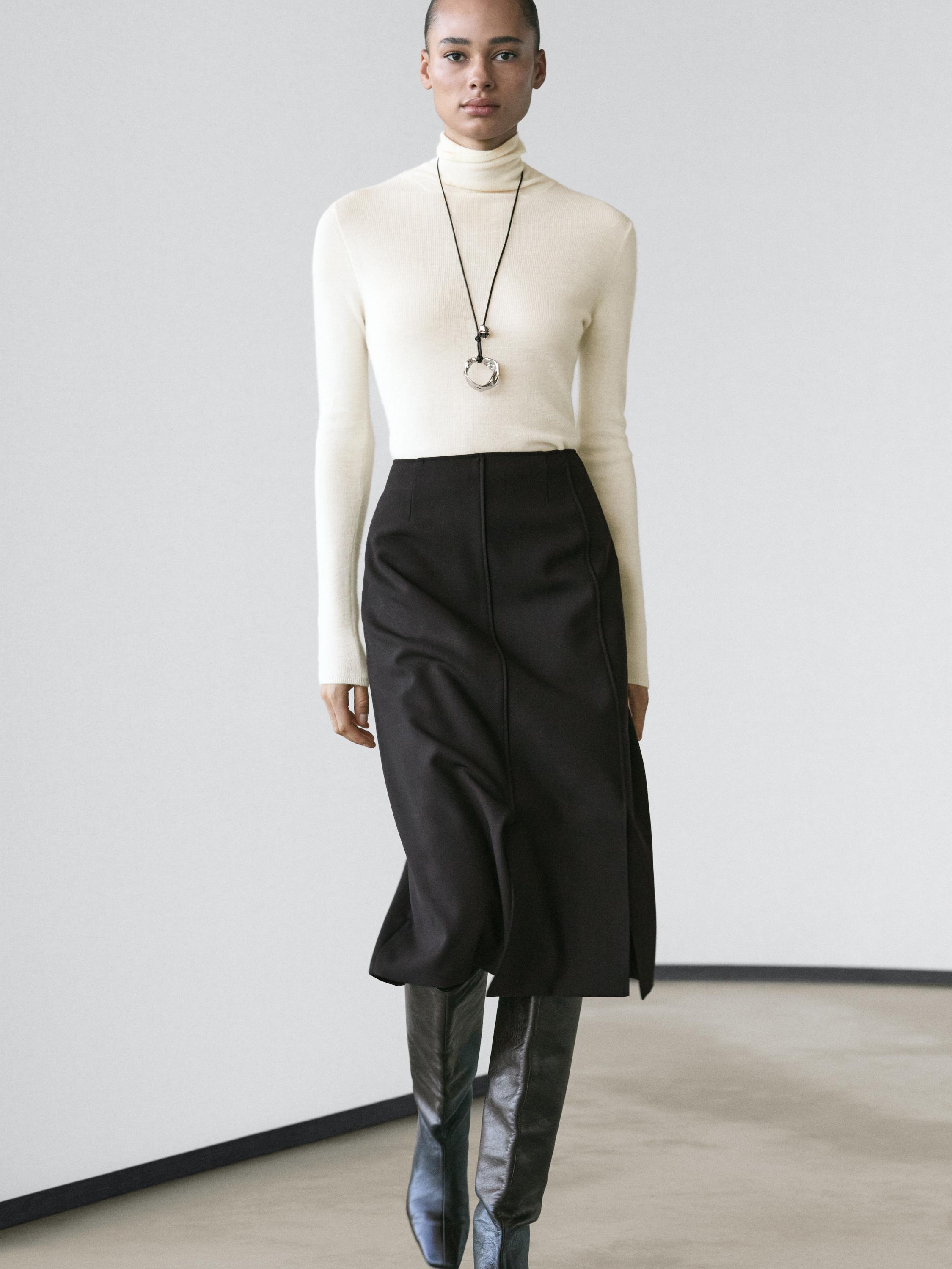 Midirock aus Wollmischgewebe mit Schlitz