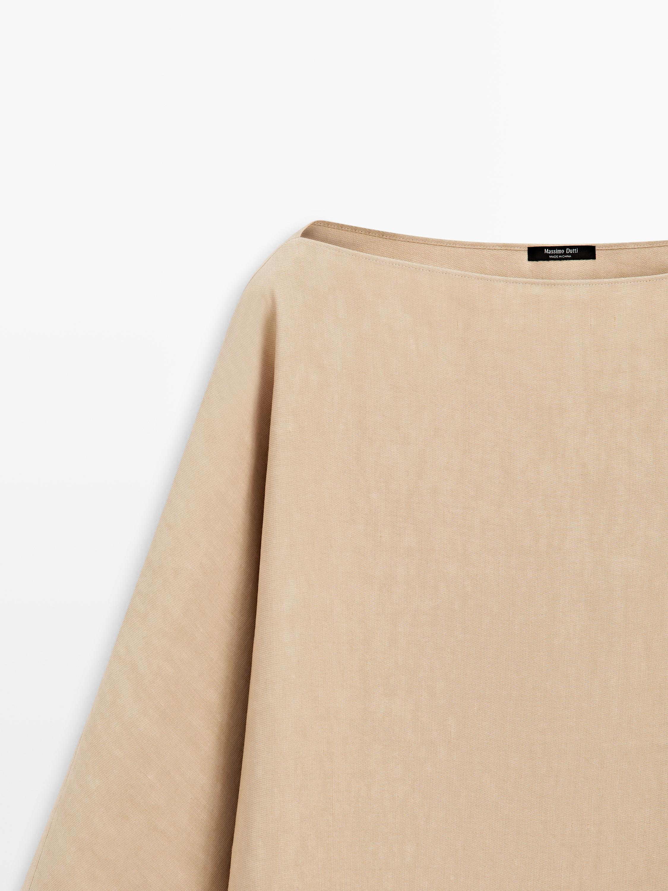 Flowing boat neck shirt — BEIGE