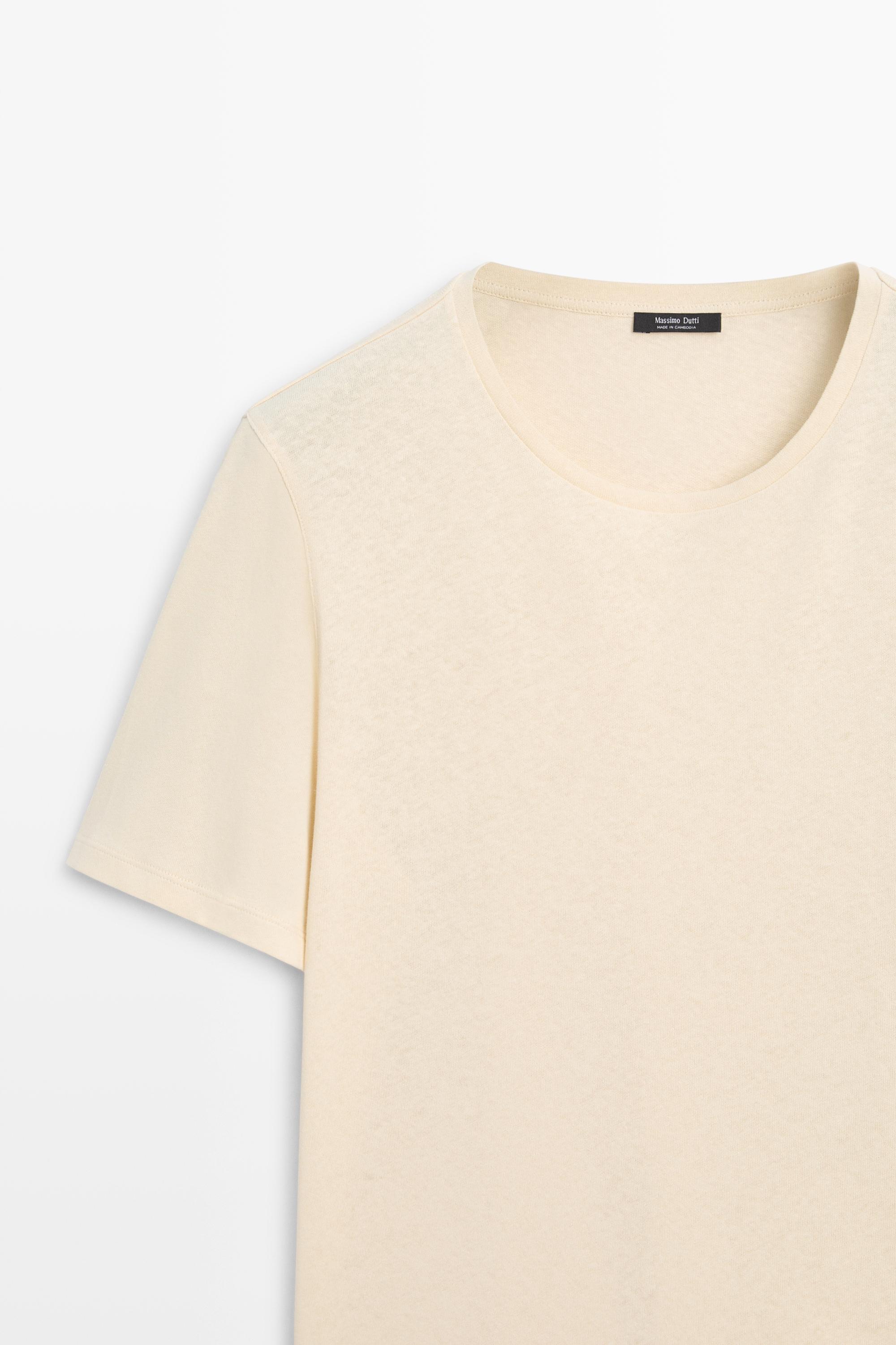 Short sleeve linen and cotton T-shirt — YELLOW