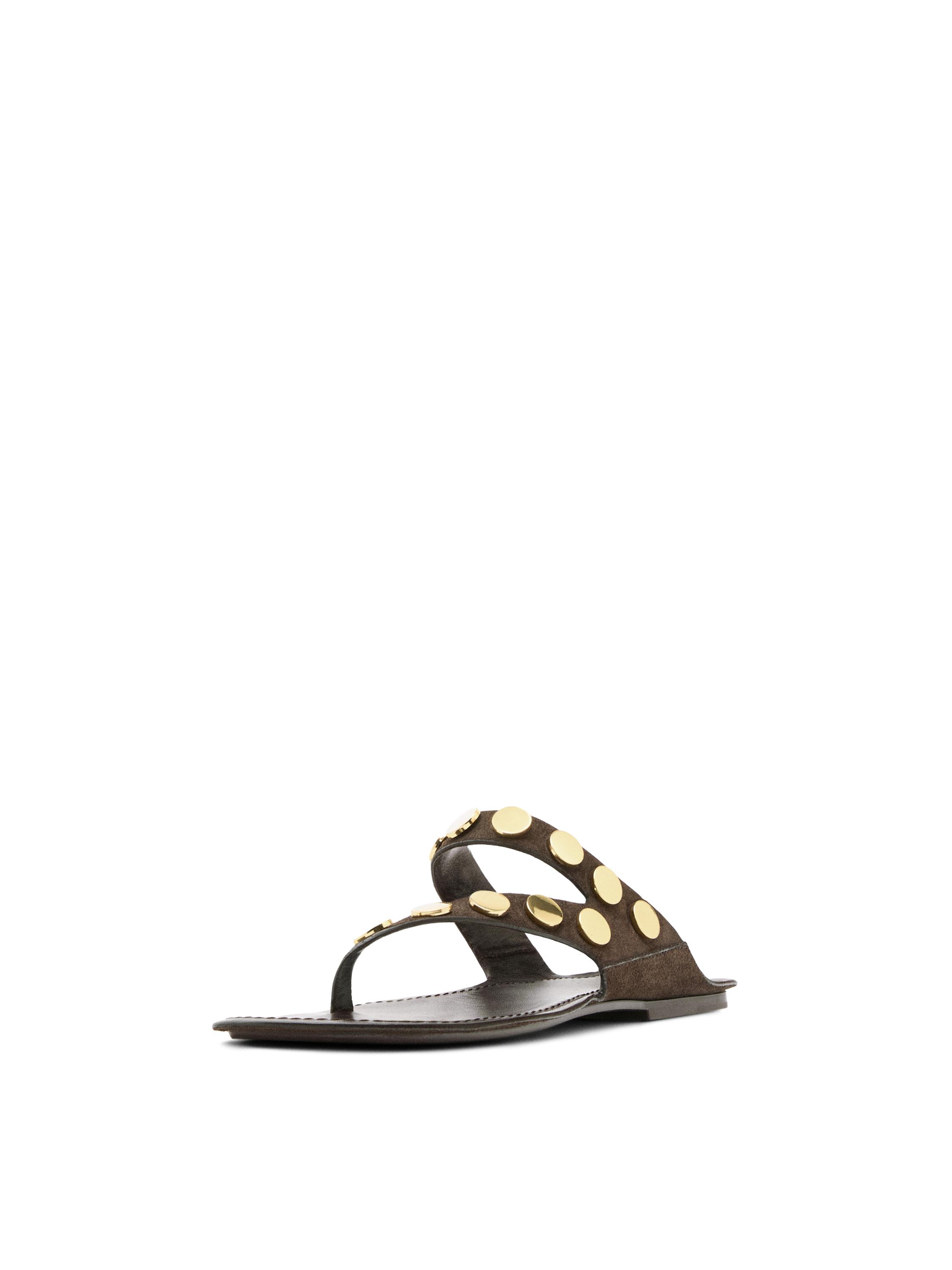 Metallic studded flat sandals — BROWN