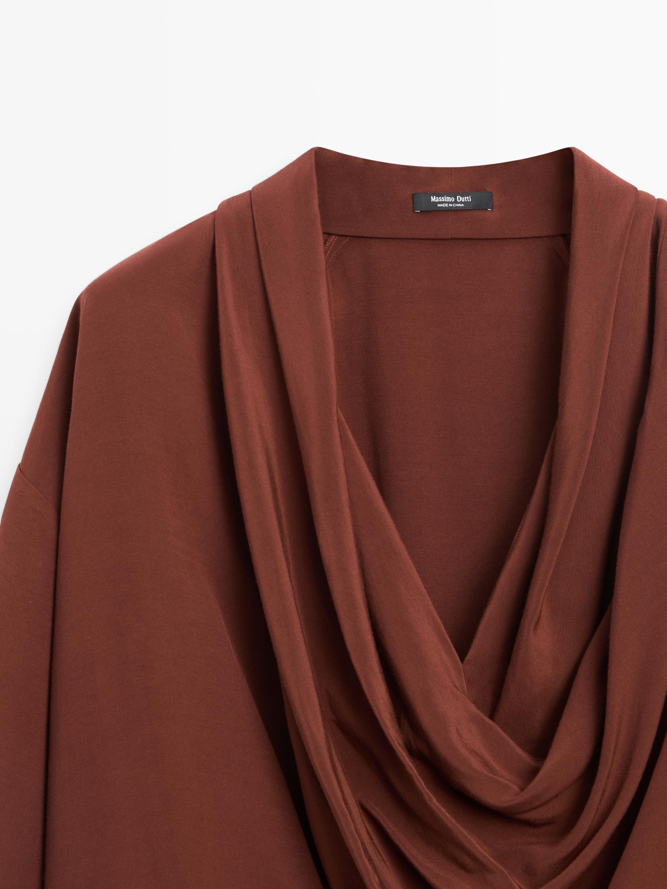 Flowing shirt with draped detail — ORANGE