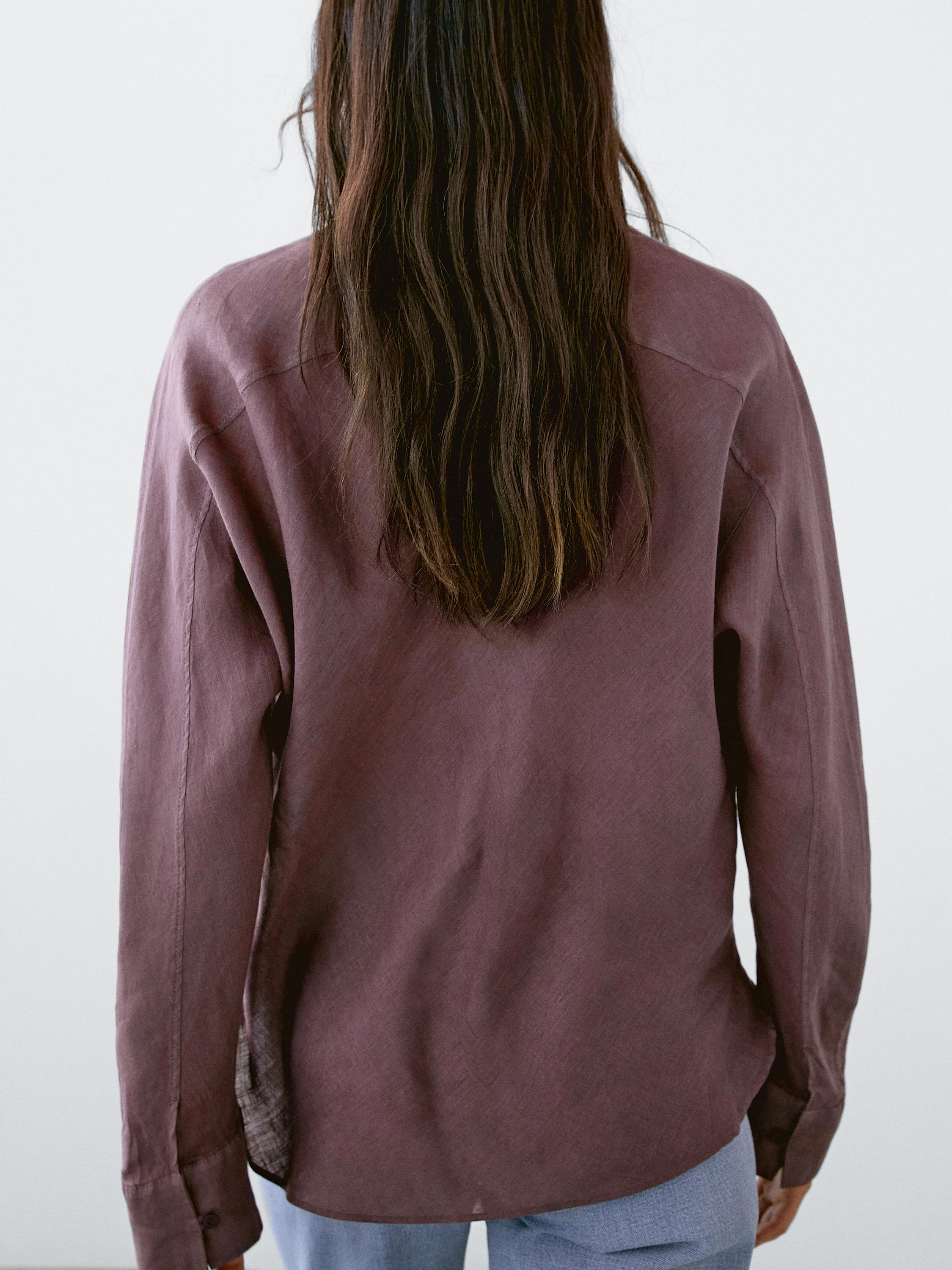Flowing linen shirt with stand collar