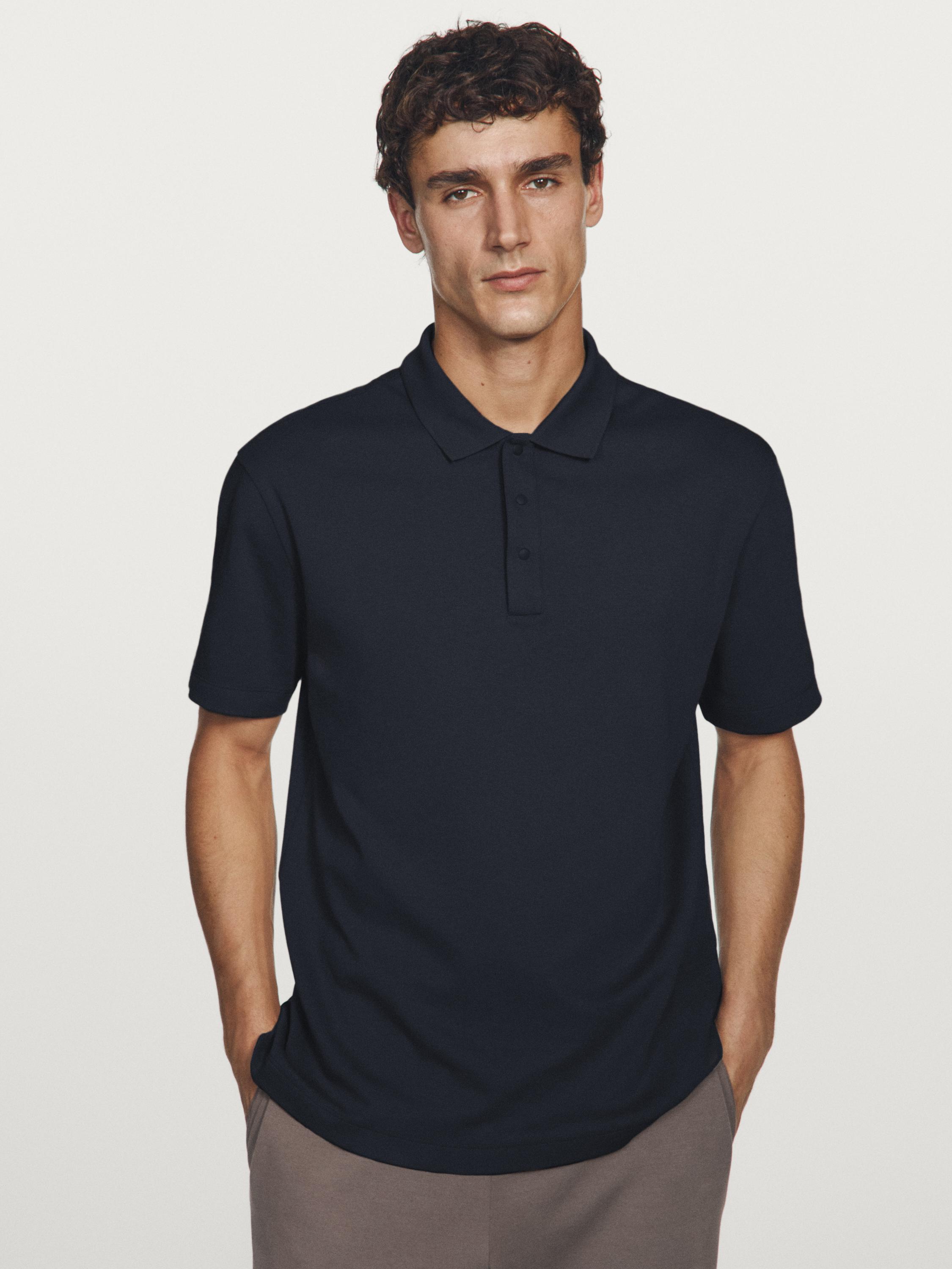 Short sleeve cotton polo shirt — NAVY BLUE