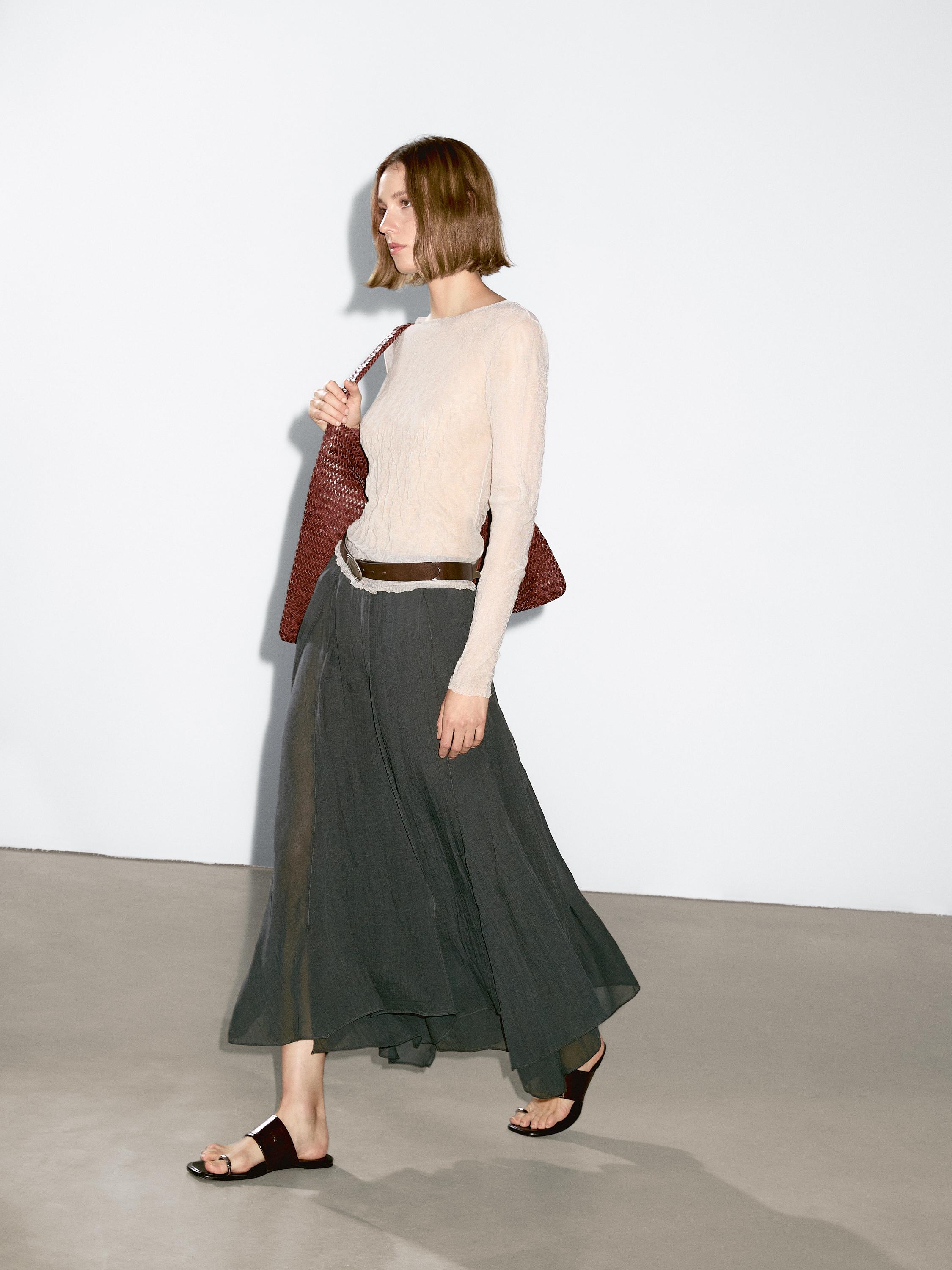 Long flowing skirt with ruffles · Duck Green, Mole Brown