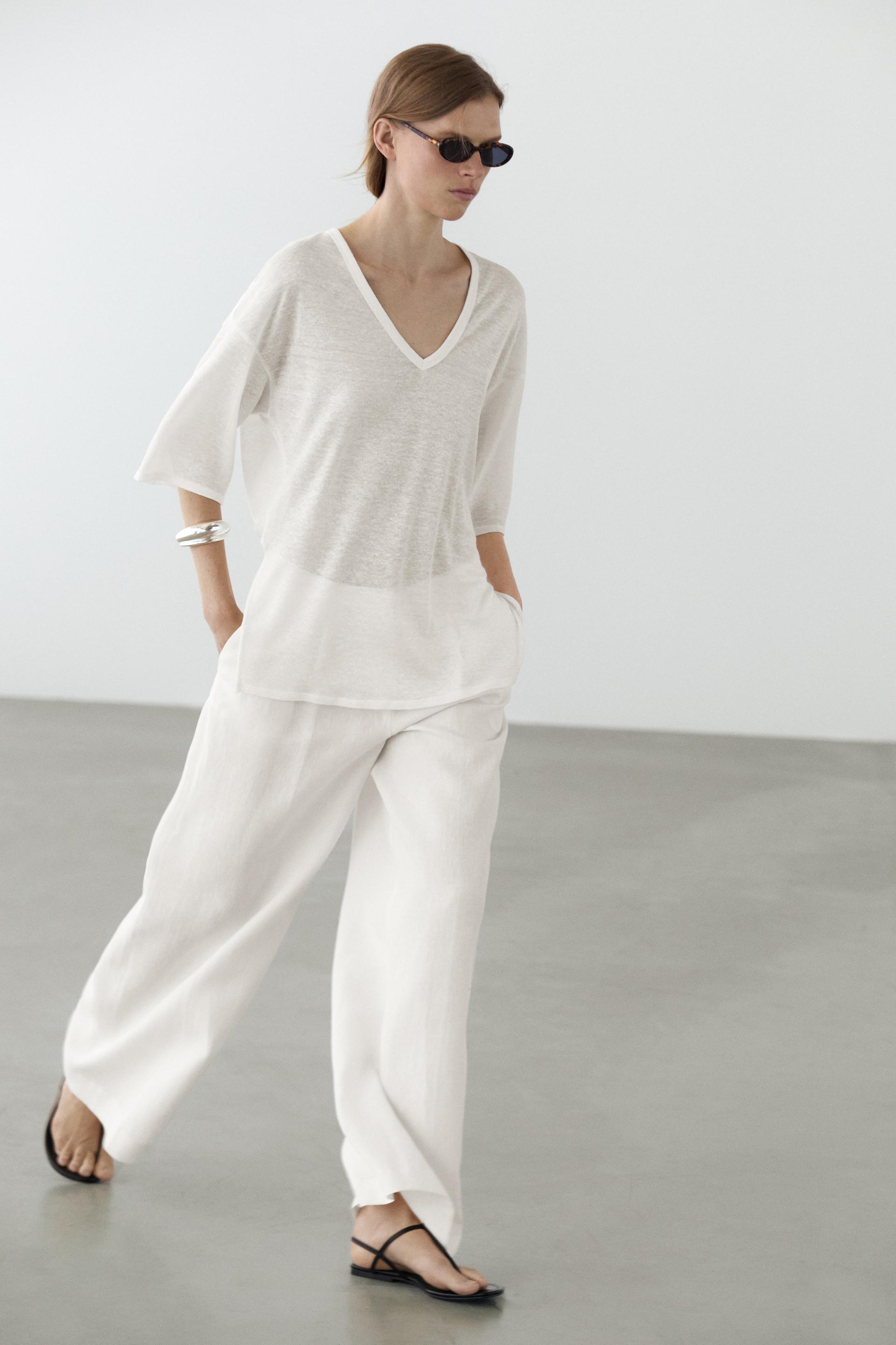 Camiseta Manga Corta Oversize - Blanco Roto - M - Massimo Dutti - Mujer