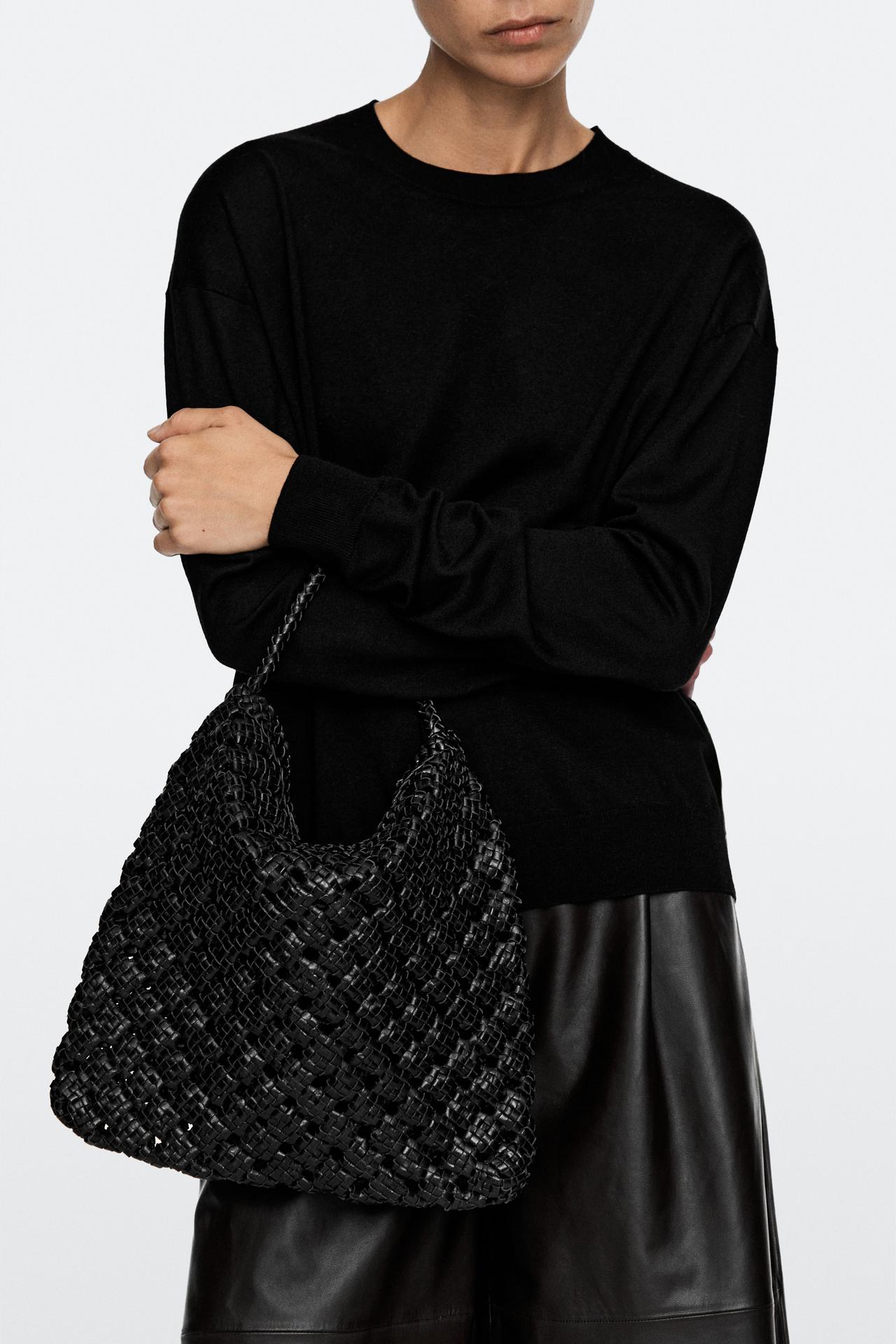 Medium braided nappa leather bag — BLACK