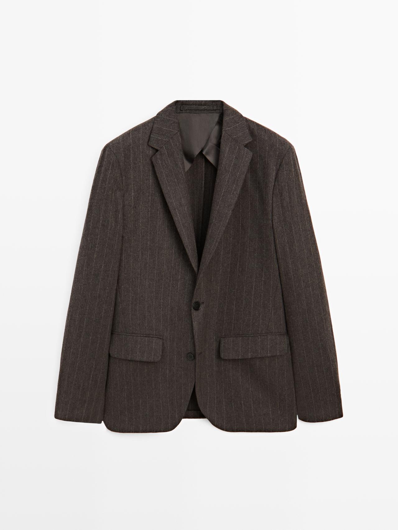 Massimo Dutti - Heren - Gestreepte Kostuumblazer Van Wolmix - Vigoré Bruin - 50