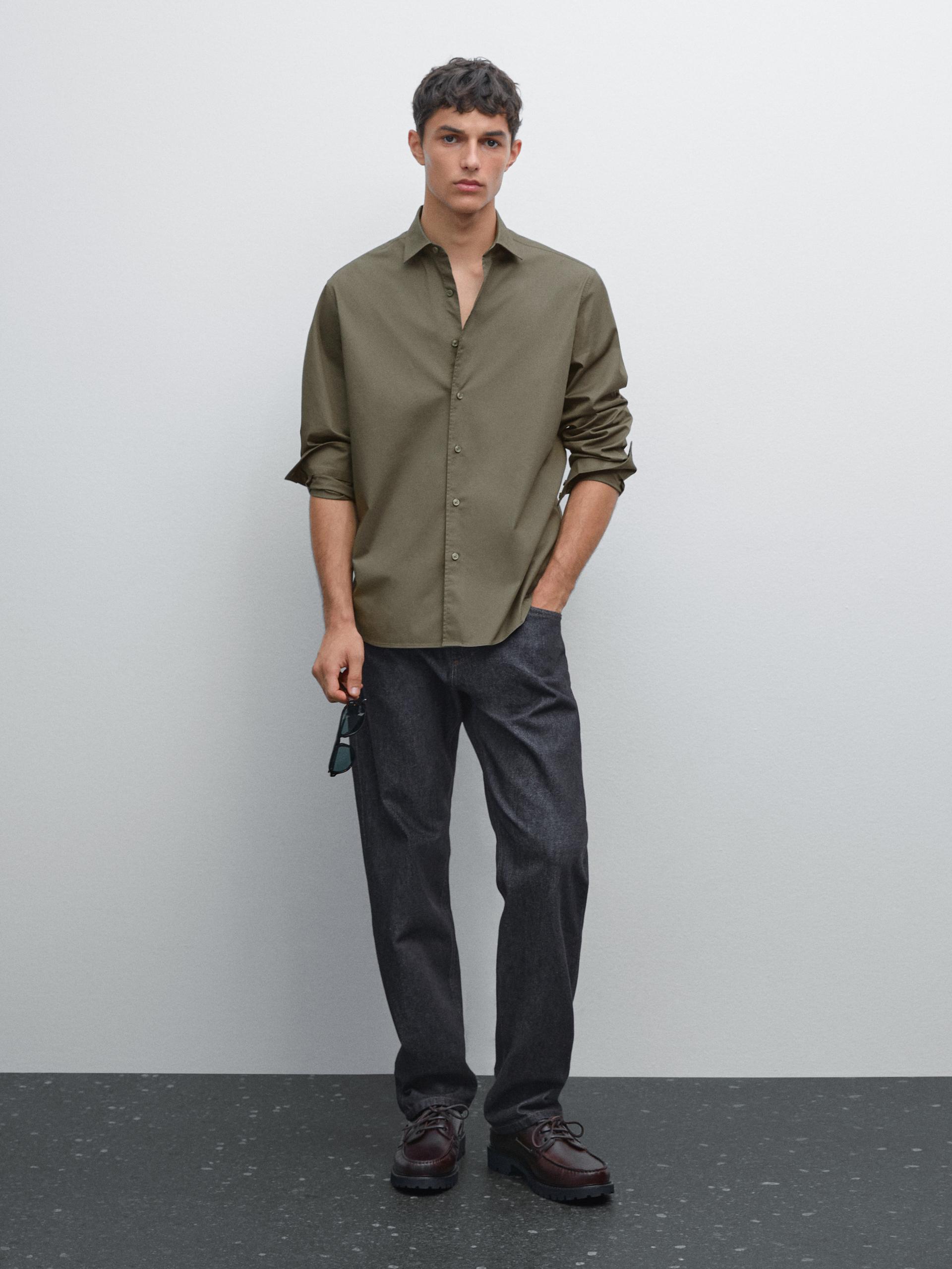 Chemise Décontractée Twill - Vert Clair - M - Massimo Dutti - Homme