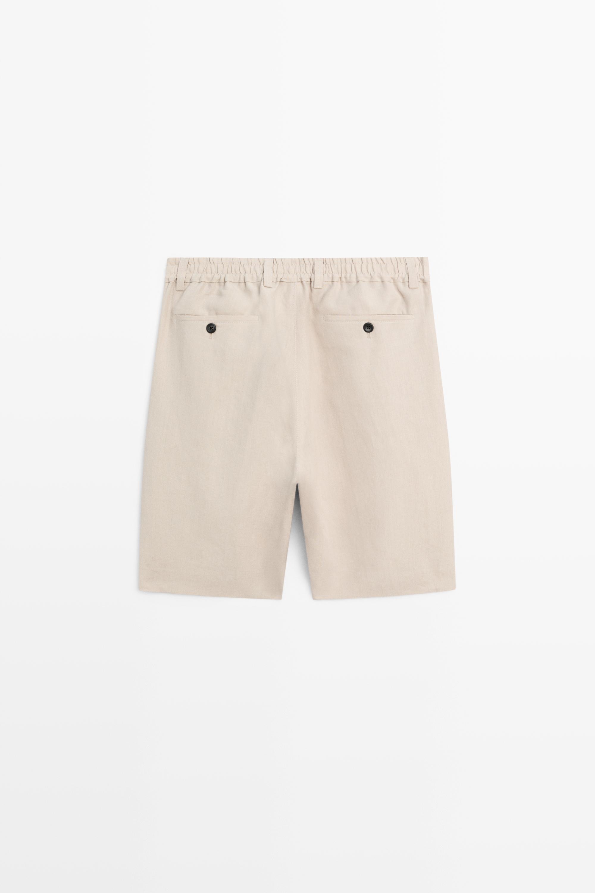 100% linen short Bermuda shorts — BEIGE