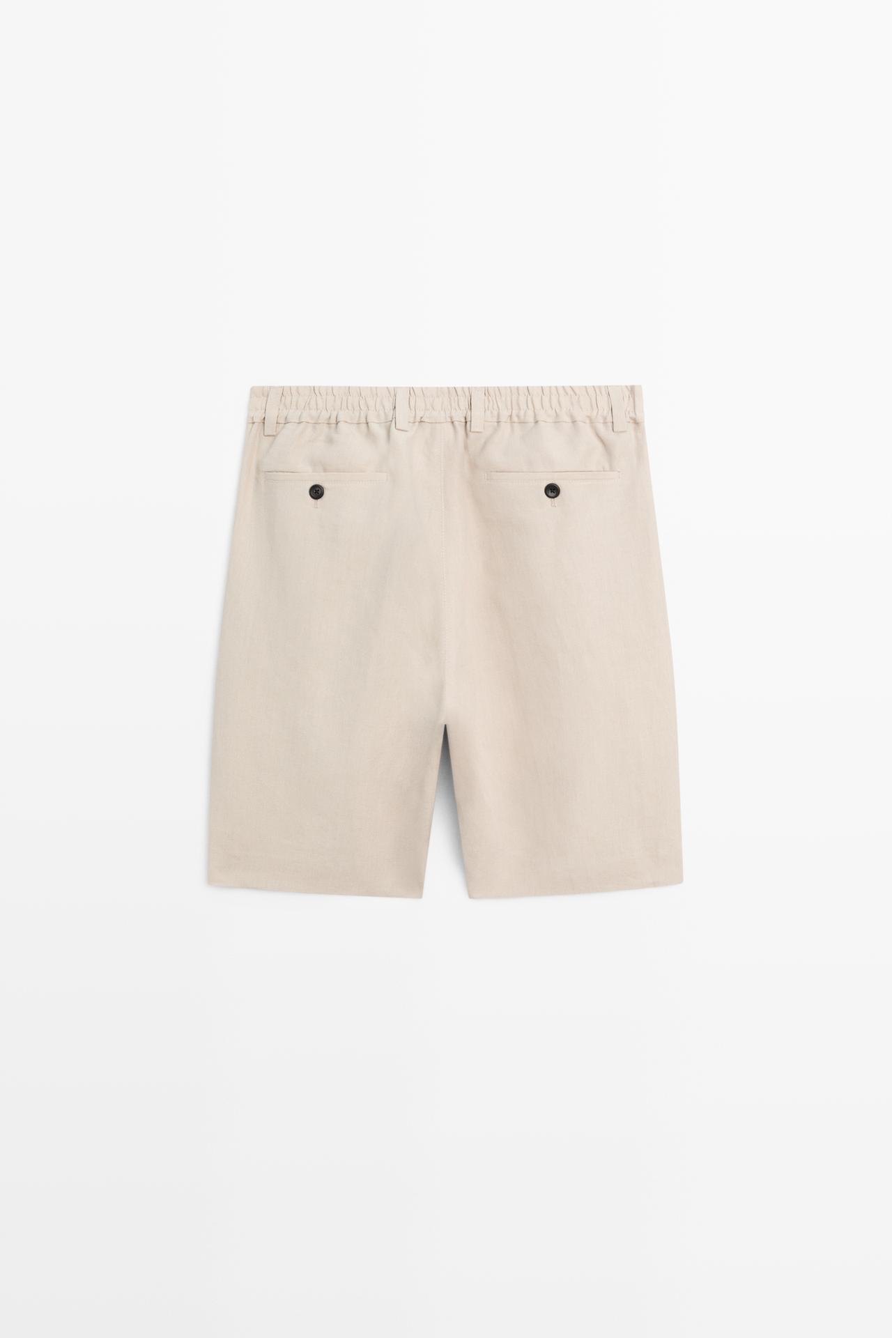 100% linen short Bermuda shorts — BEIGE