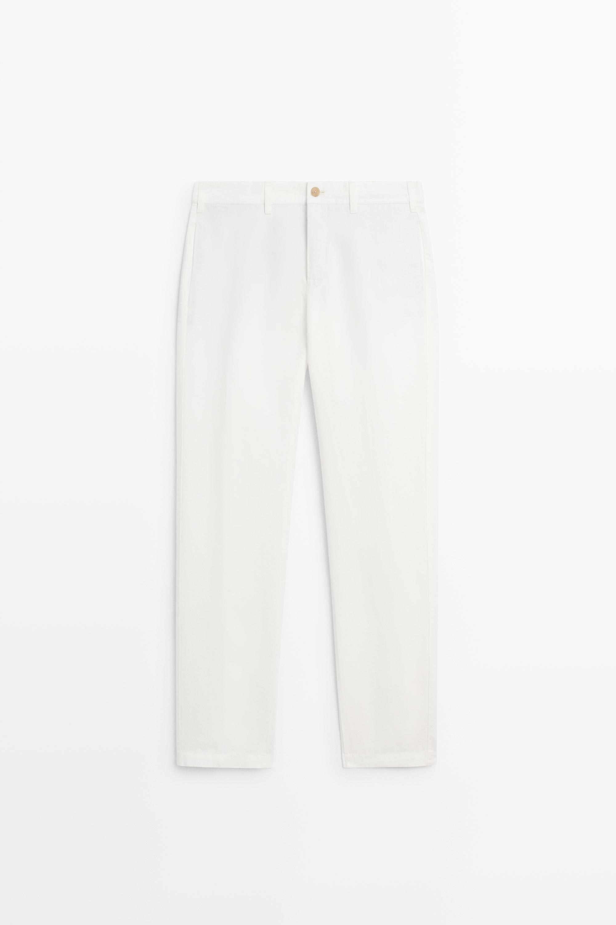 Linen-cotton straight-leg pants — Off white