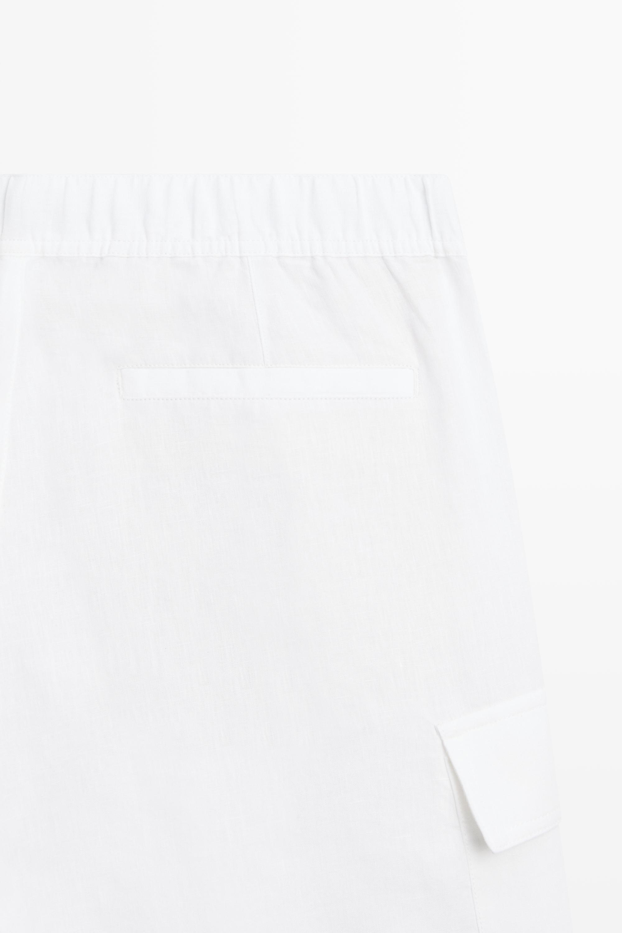 100% linen cargo Bermuda shorts — WHITE