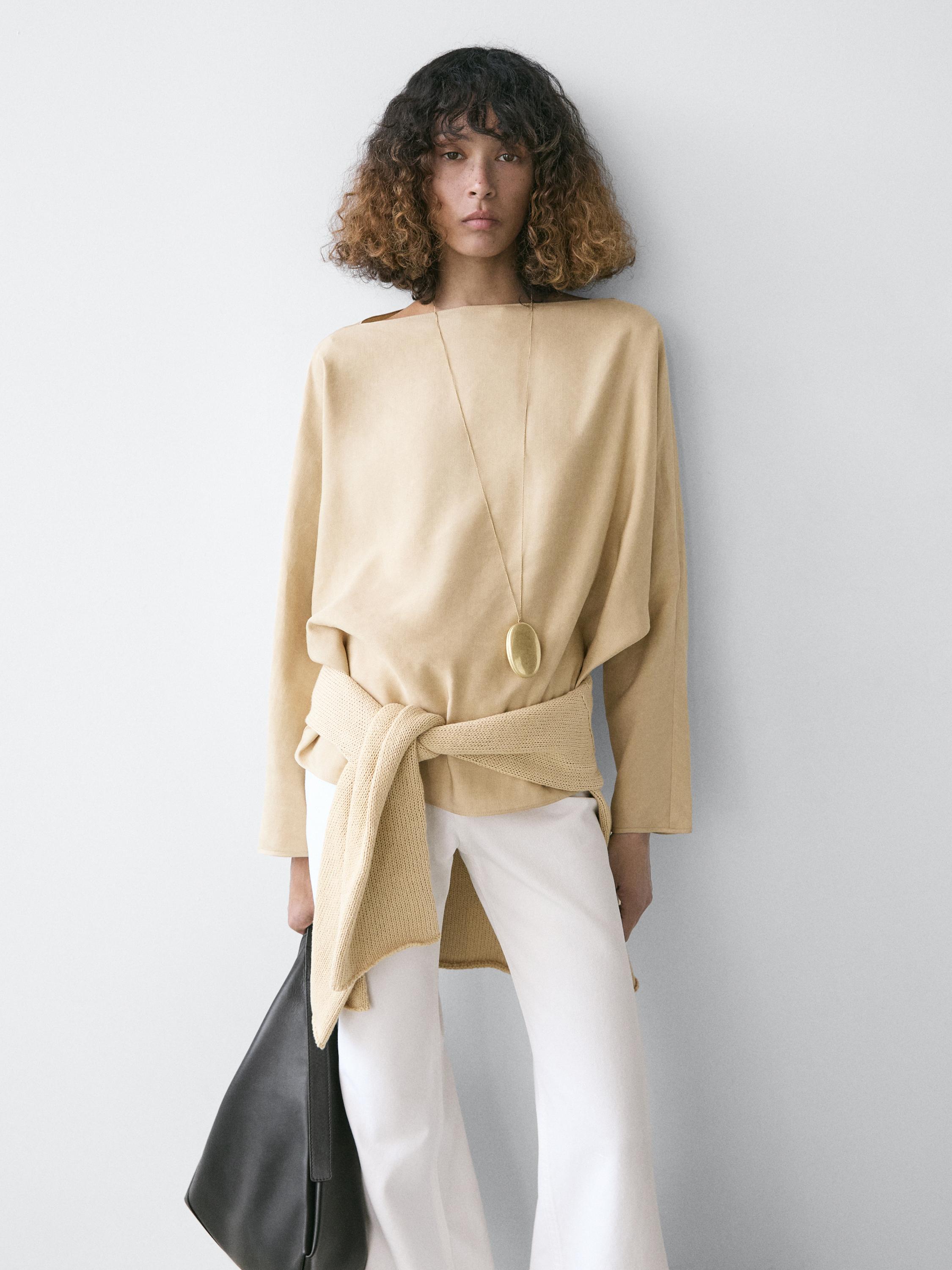 Flowing boat neck shirt — BEIGE
