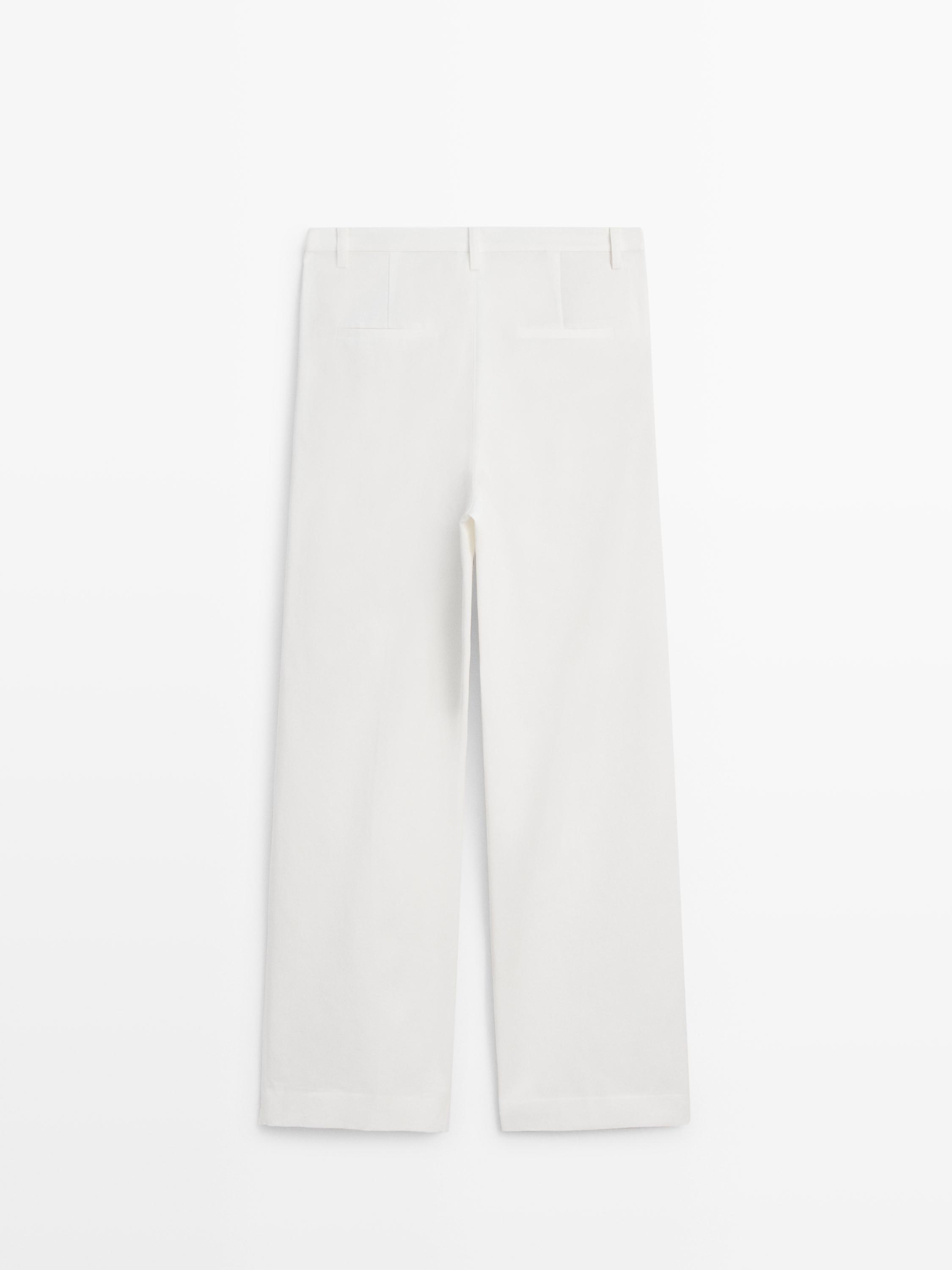 Darted cotton trousers — WHITE