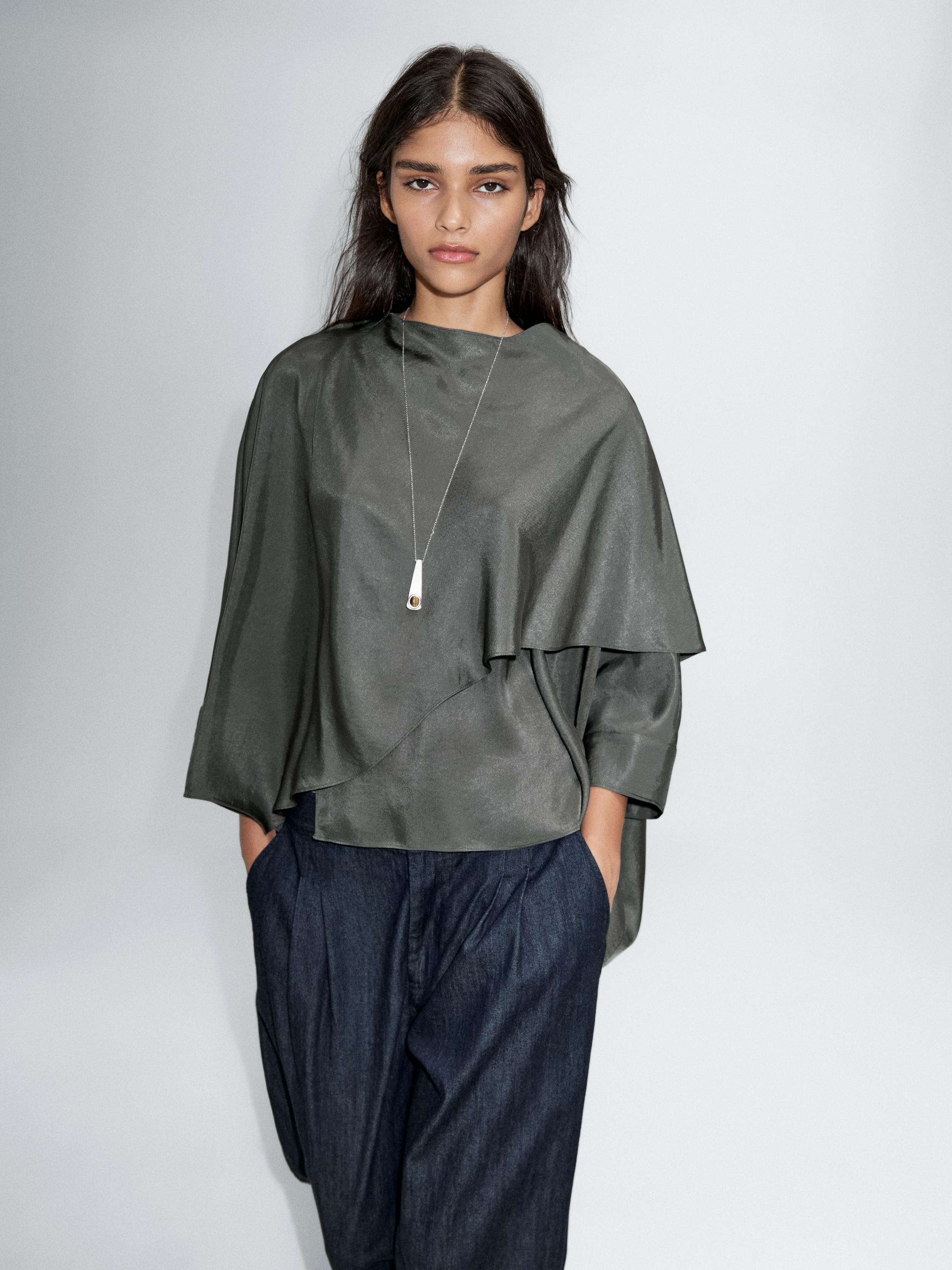 Flowing satin cape with scarf
