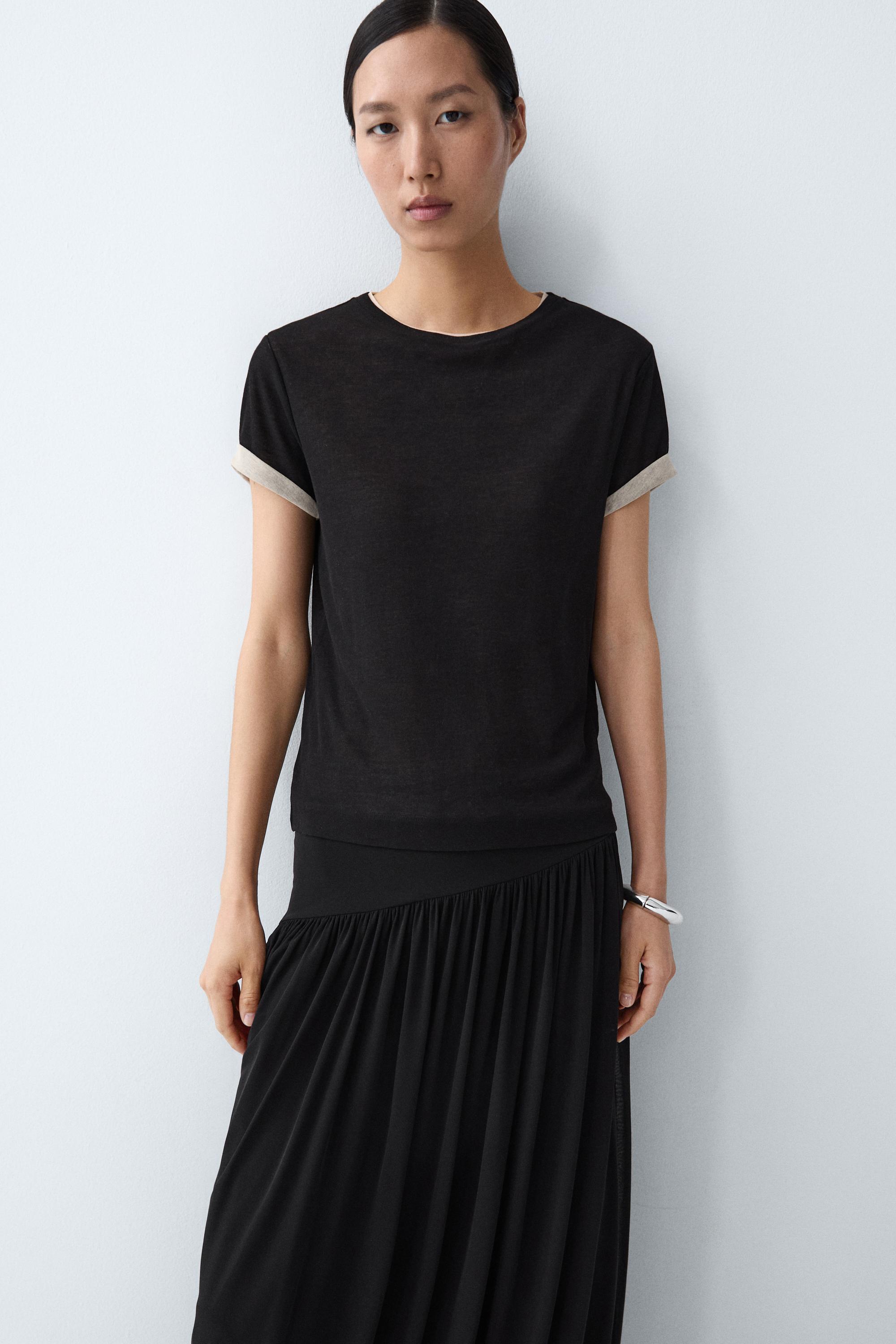 Double-layer short sleeve T-shirt — BLACK