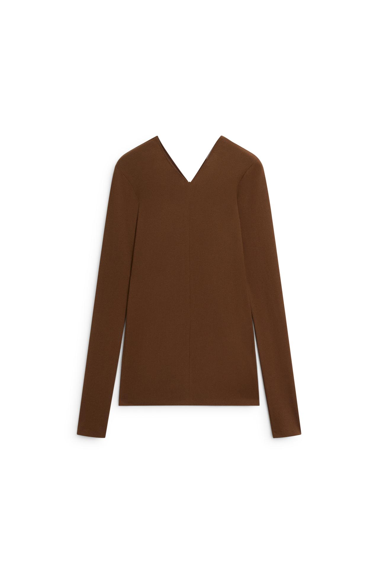 Stretch long sleeve v-neck top - LIMITED EDITION — Tobacco brown