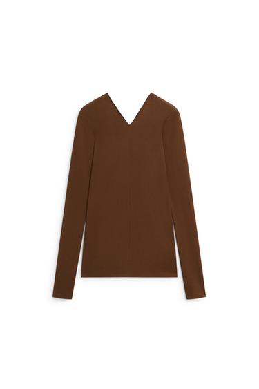 Stretch long sleeve v-neck top - LIMITED EDITION — Tobacco brown 5
