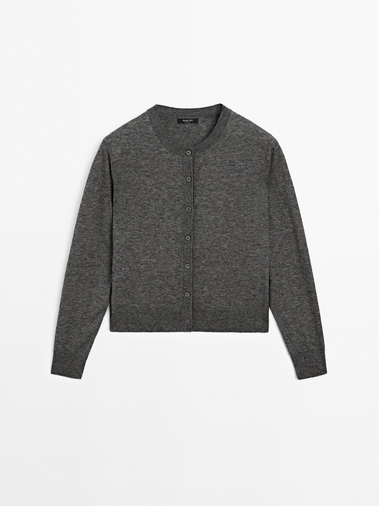 Massimo Dutti - Dame - Strikket Cardigan I Uldblanding Med Rund Hals - Grå - S