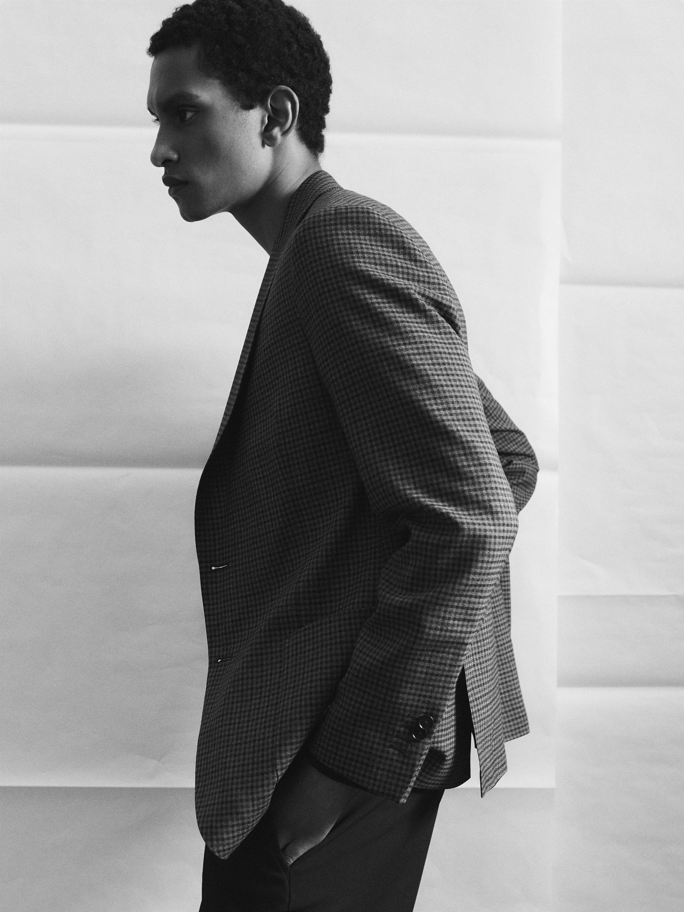 100% wool tailored check blazer — BROWN
