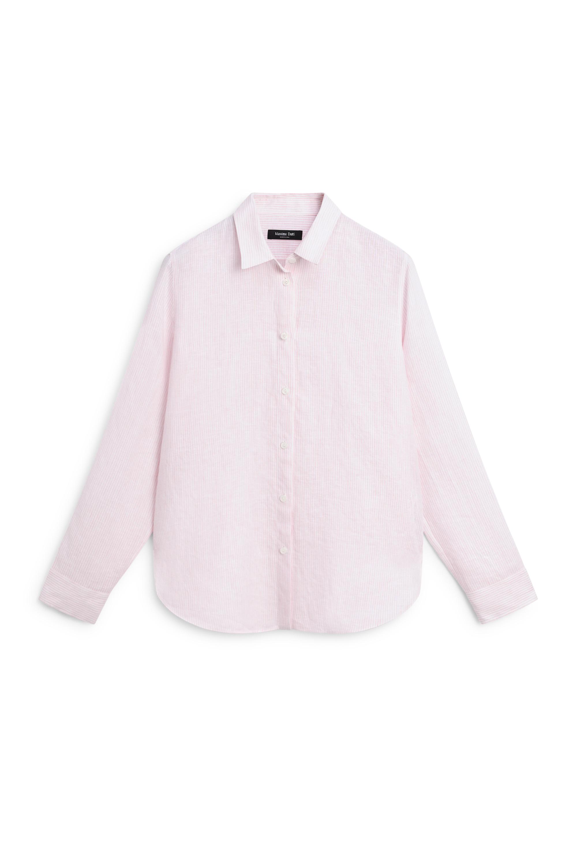 100% linen shirt with striped details — Pink