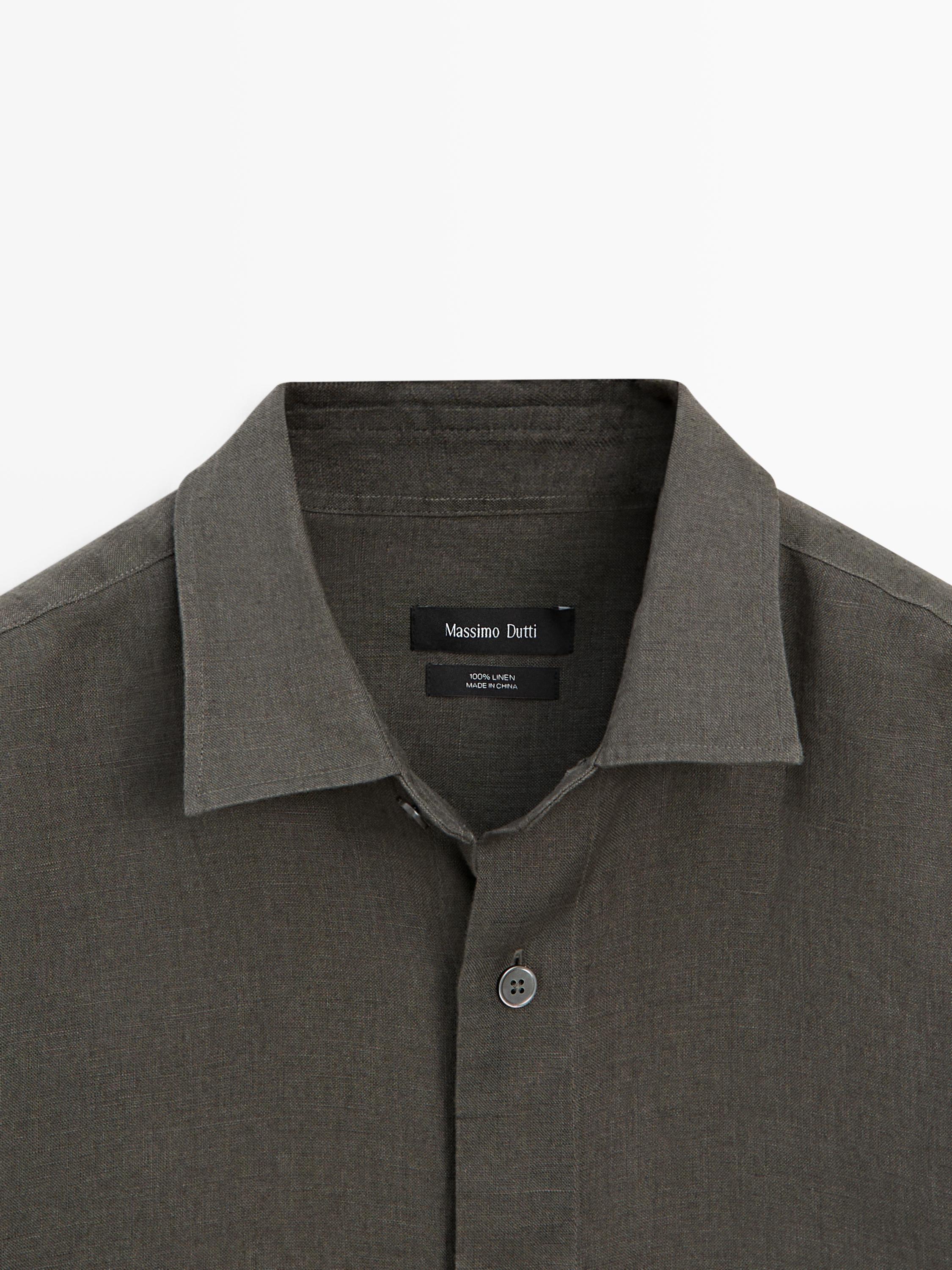 100% linen regular fit shirt — DARK GREEN
