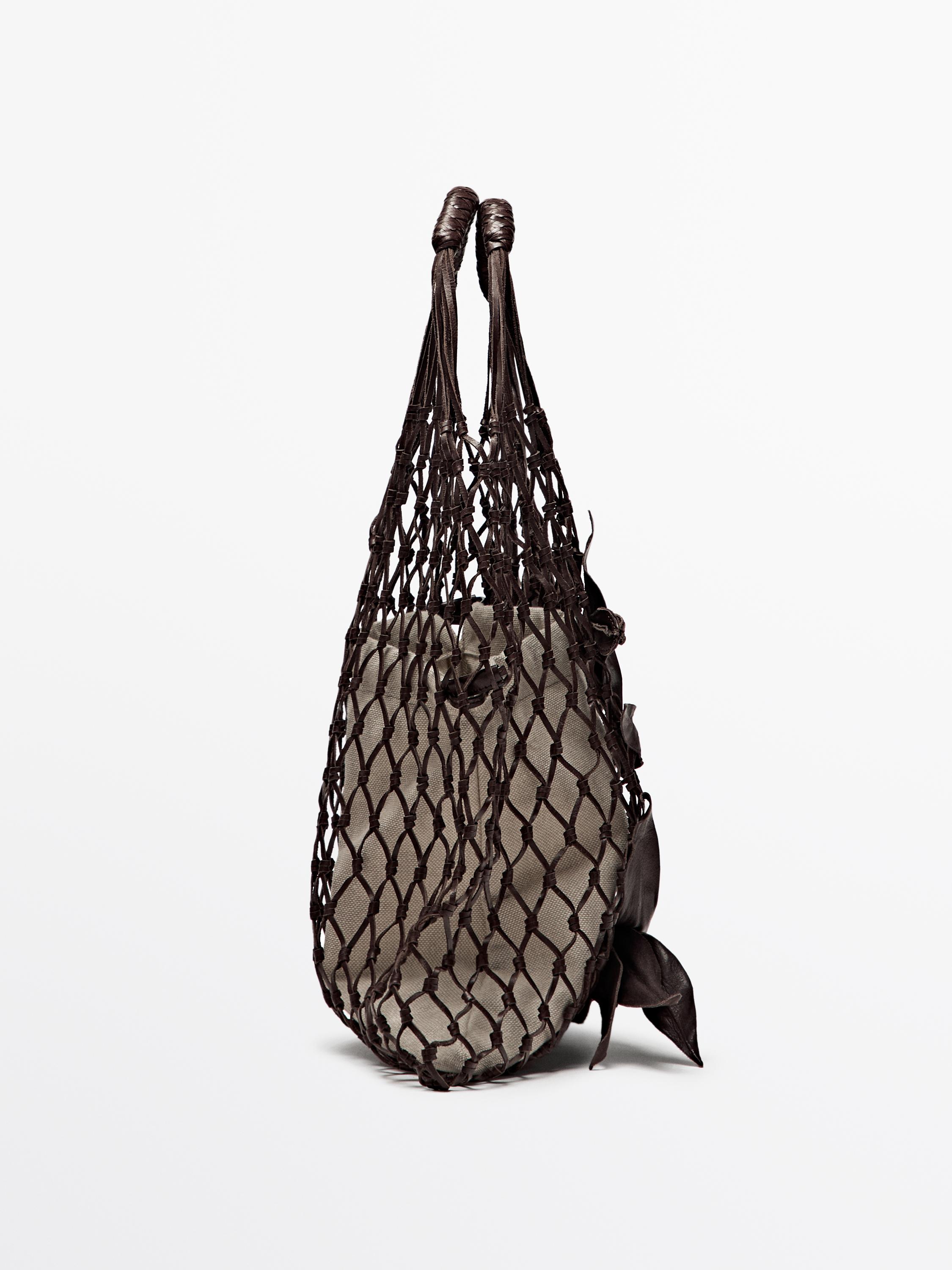 Nappa leather floral mesh bag
