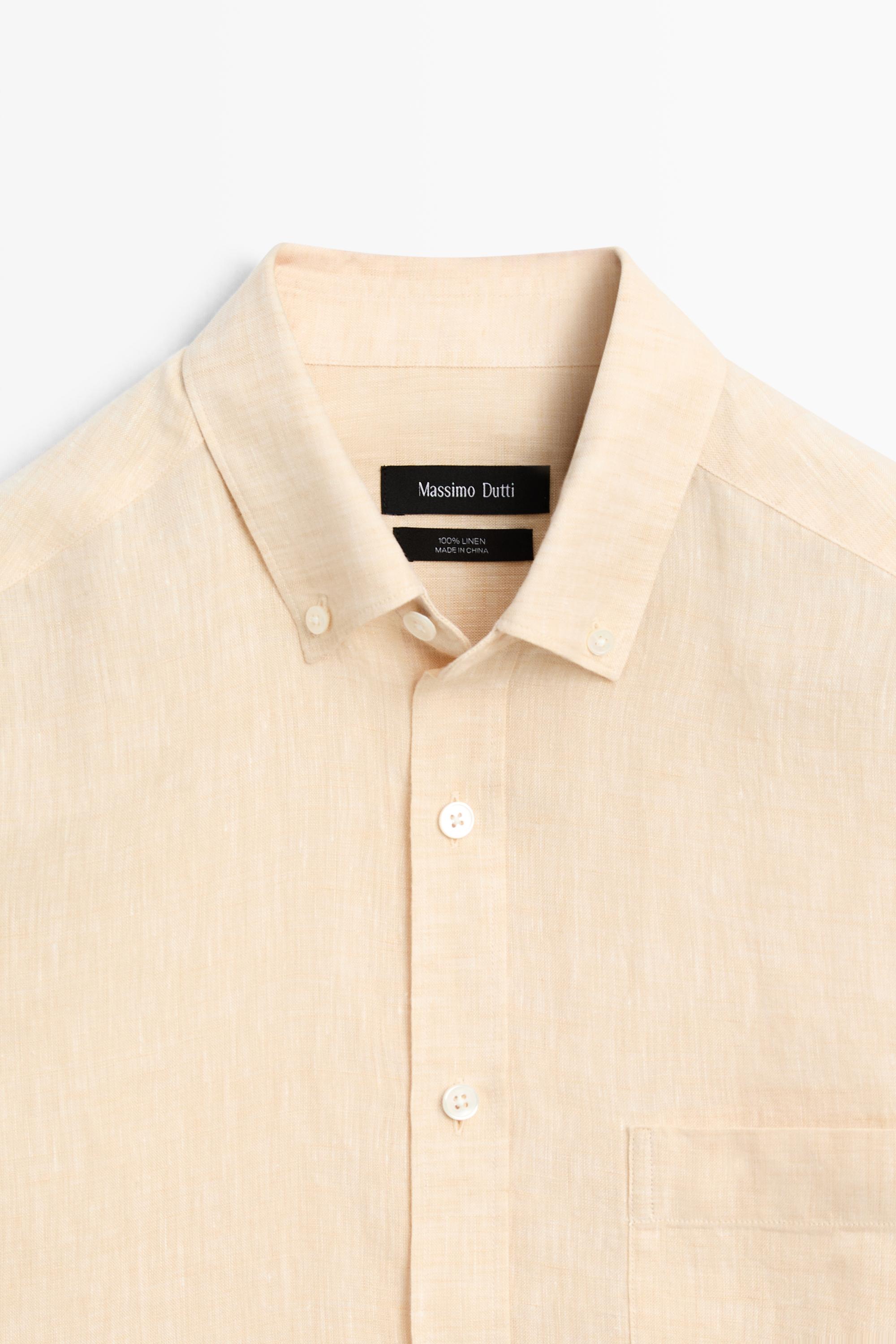 Regular fit 100% linen patch pocket shirt — DARK ORANGE