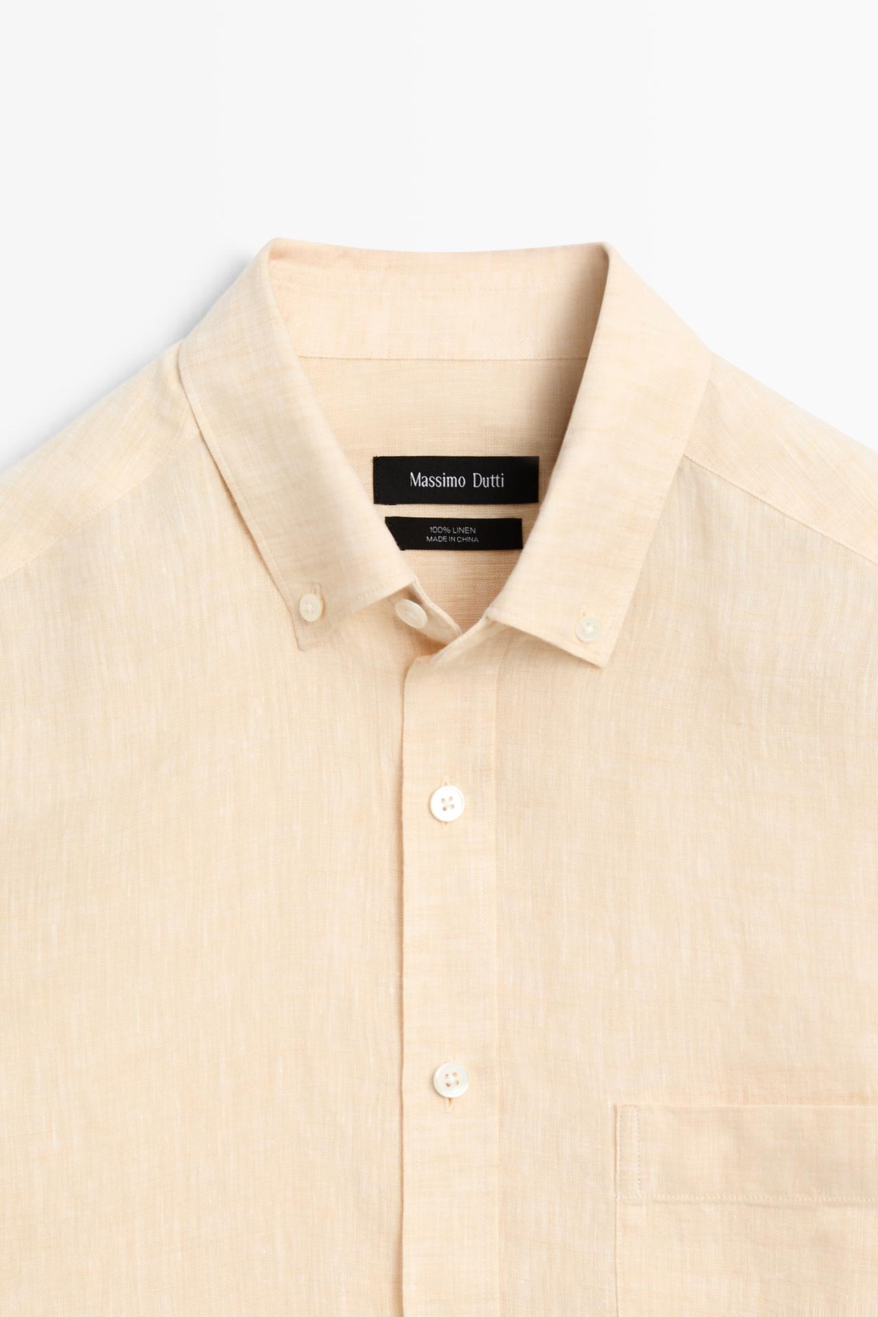 Regular fit 100% linen patch pocket shirt — DARK ORANGE