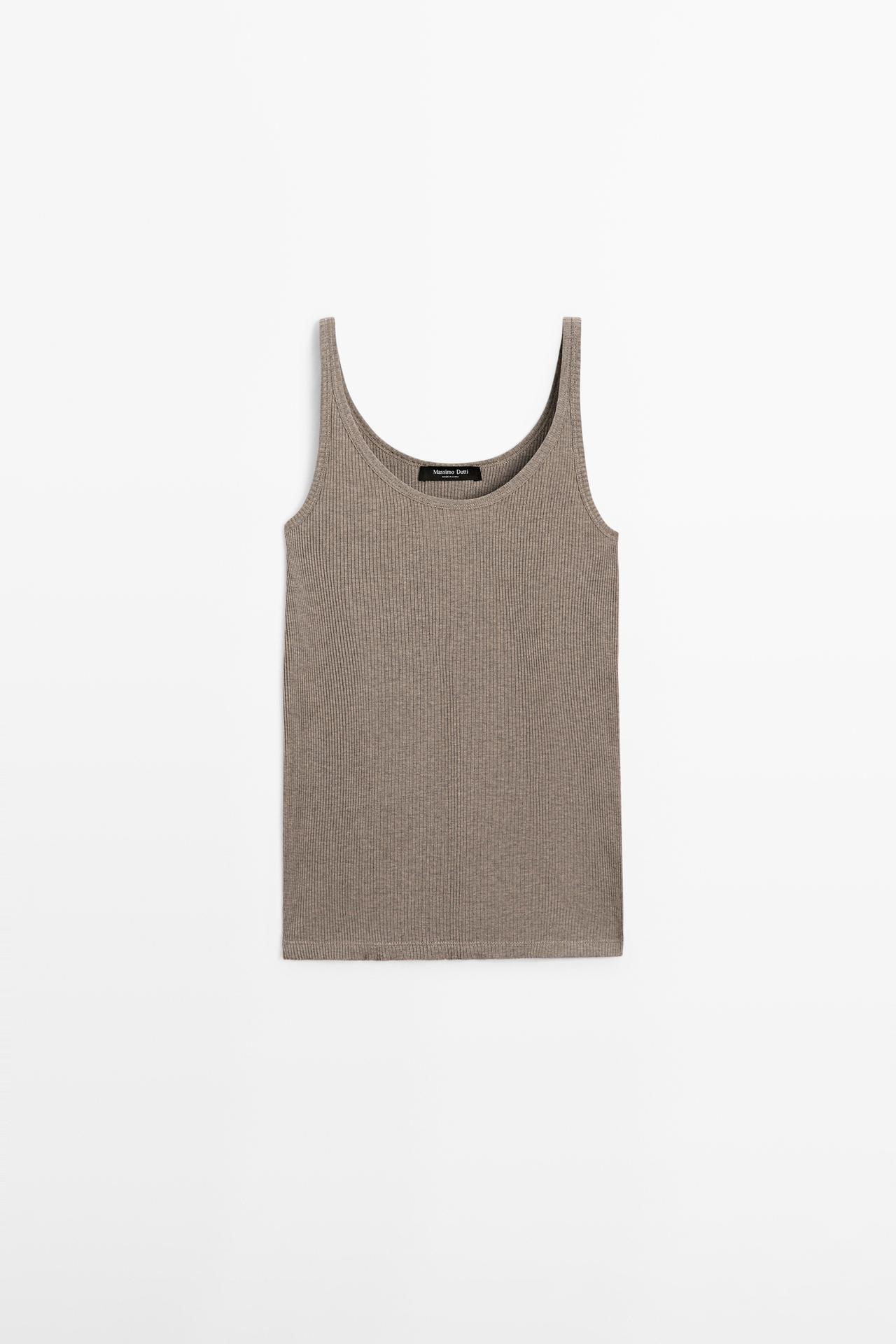 Top De Alças Canelado Com Seda - Vison - M - Massimo Dutti - Mulher