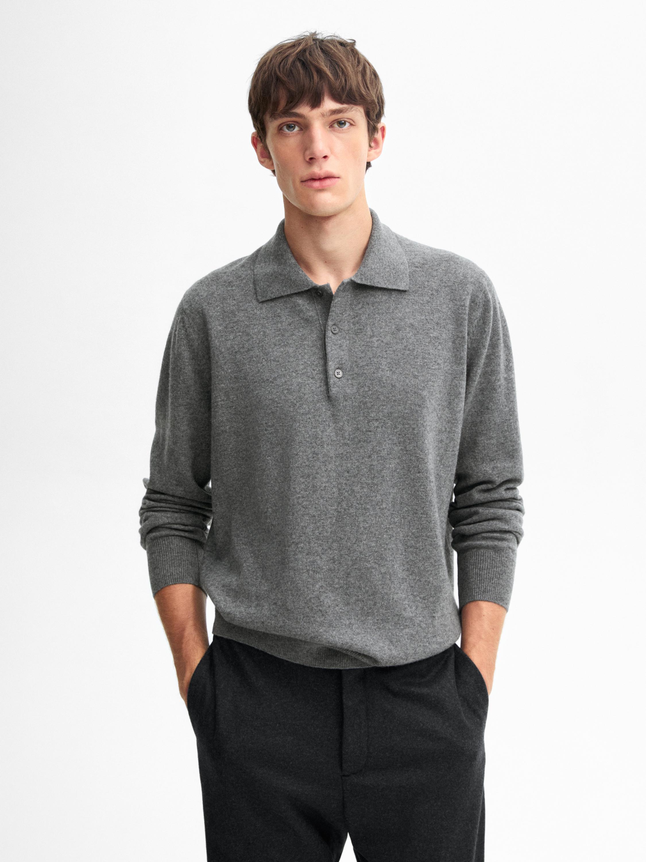 Wool blend polo collar sweater