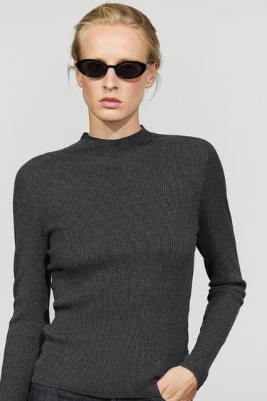 Mock turtleneck ribbed knit sweater — ANTHRACITE GREY 3
