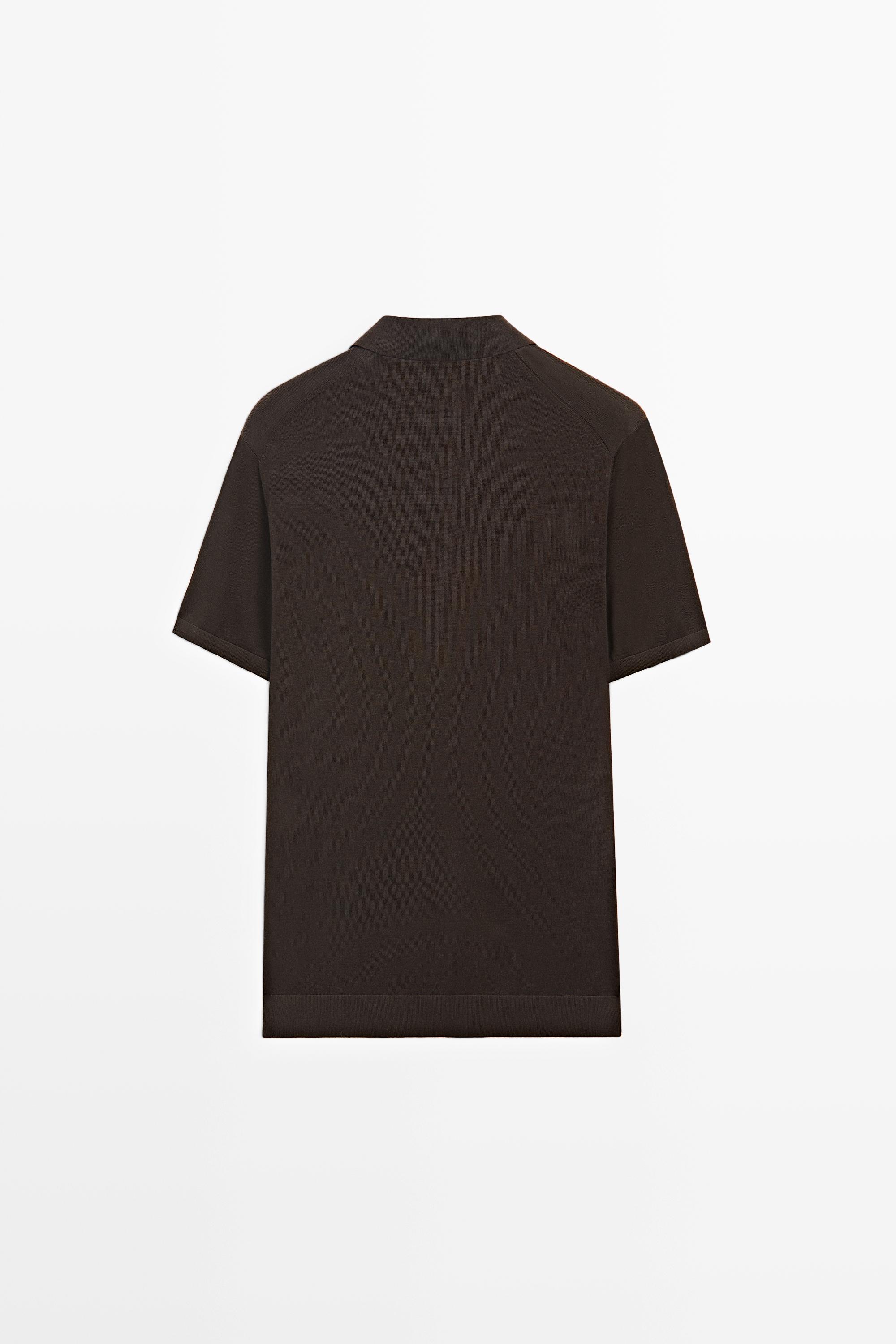 Short sleeve wool blend knit polo shirt — BROWN