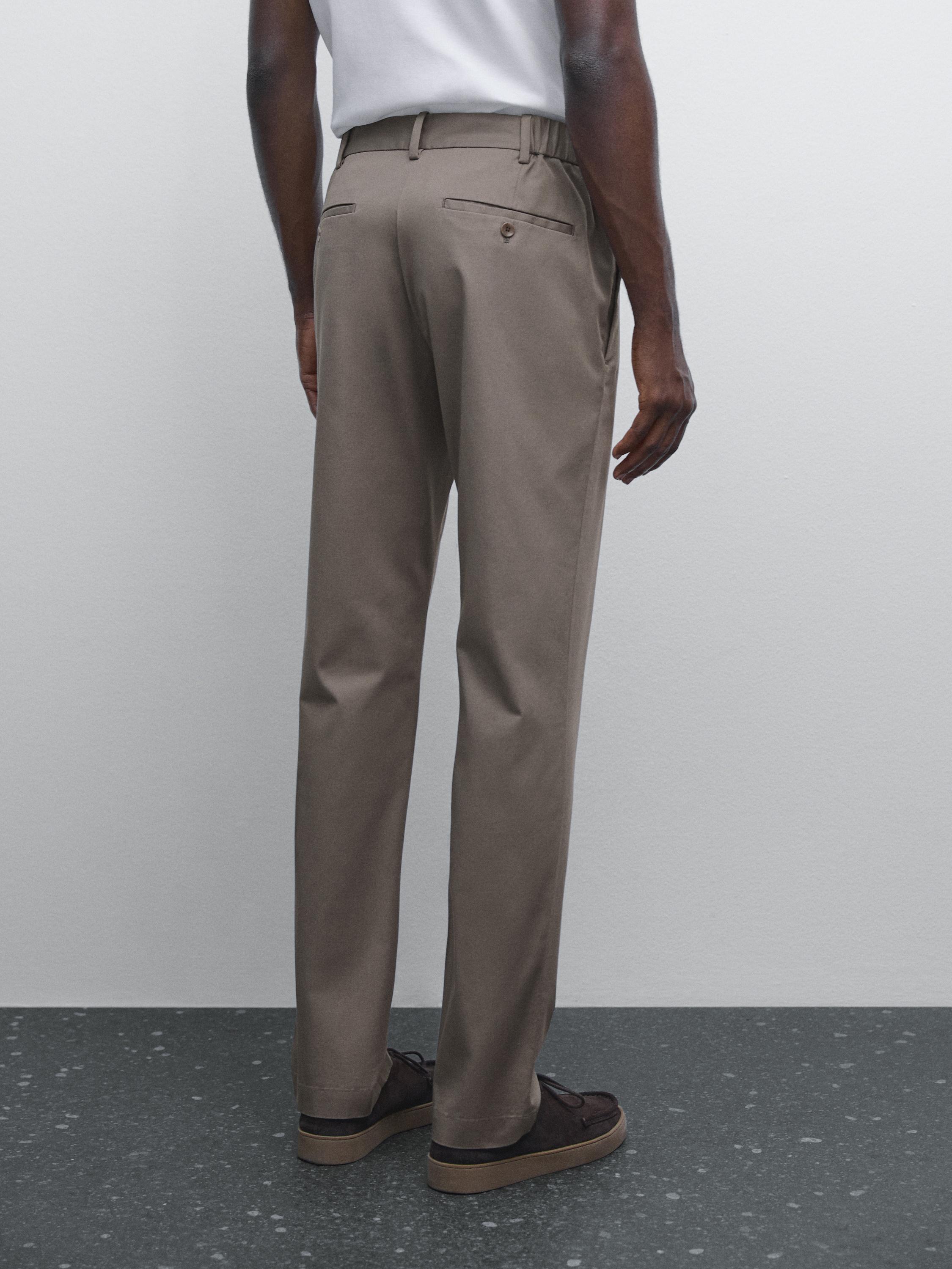 Cotton blend slim fit trousers