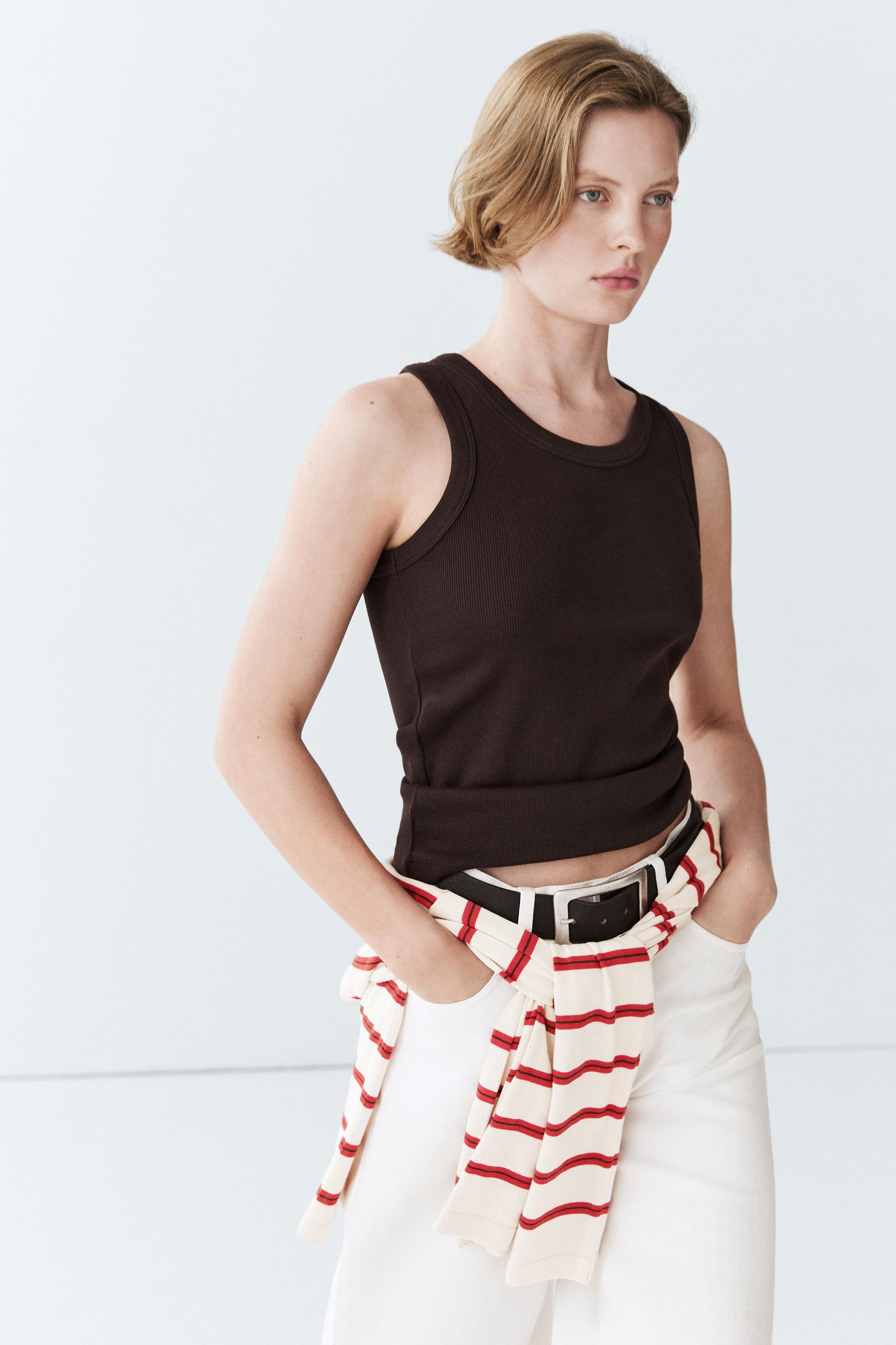 Cotton blend halter top — BROWN