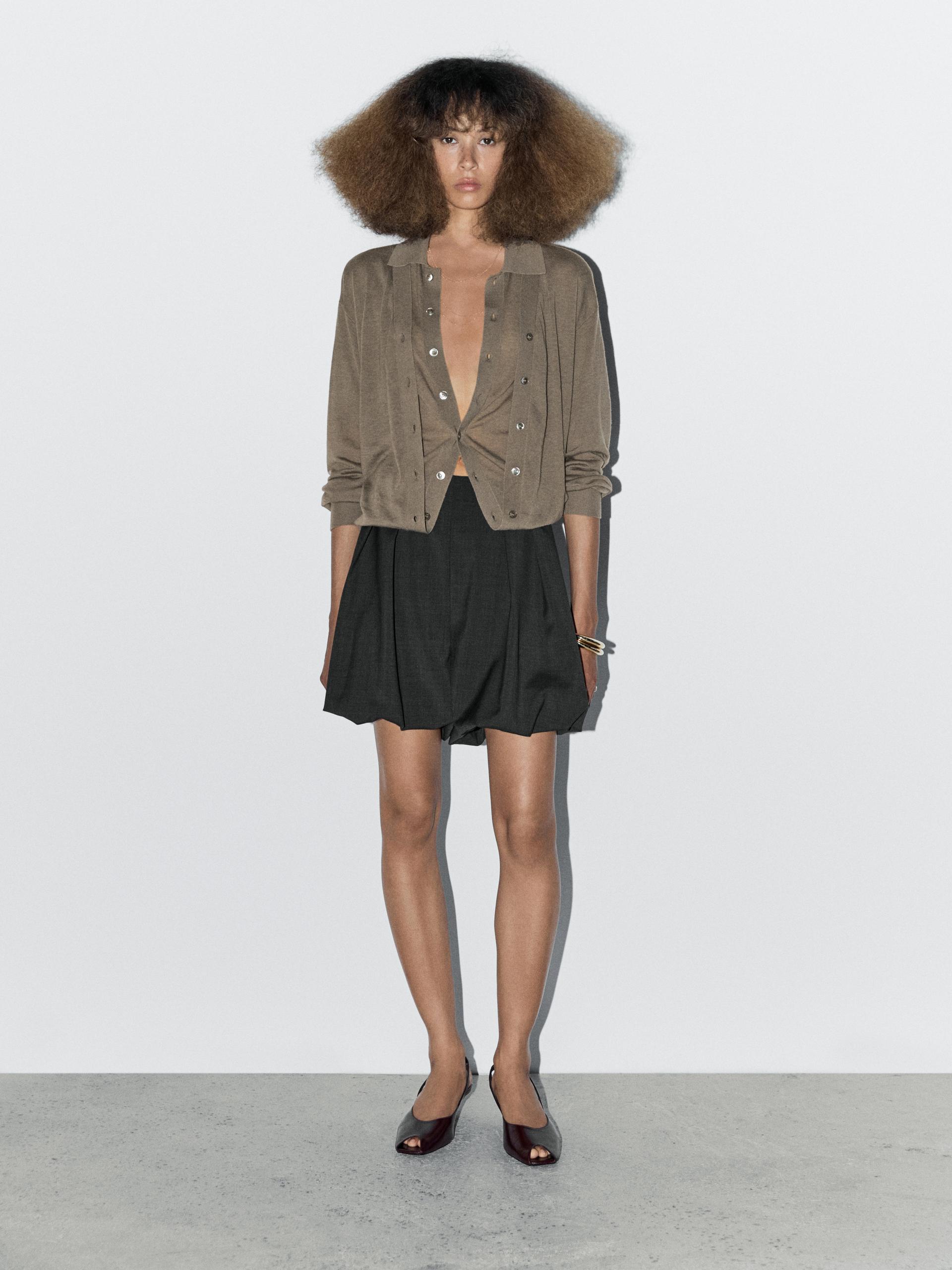 Dzianinowy Kardigan Multi-Way Ze 100% Wełny – Studio - Zielonkawy - M - Massimo Dutti - Kobieta