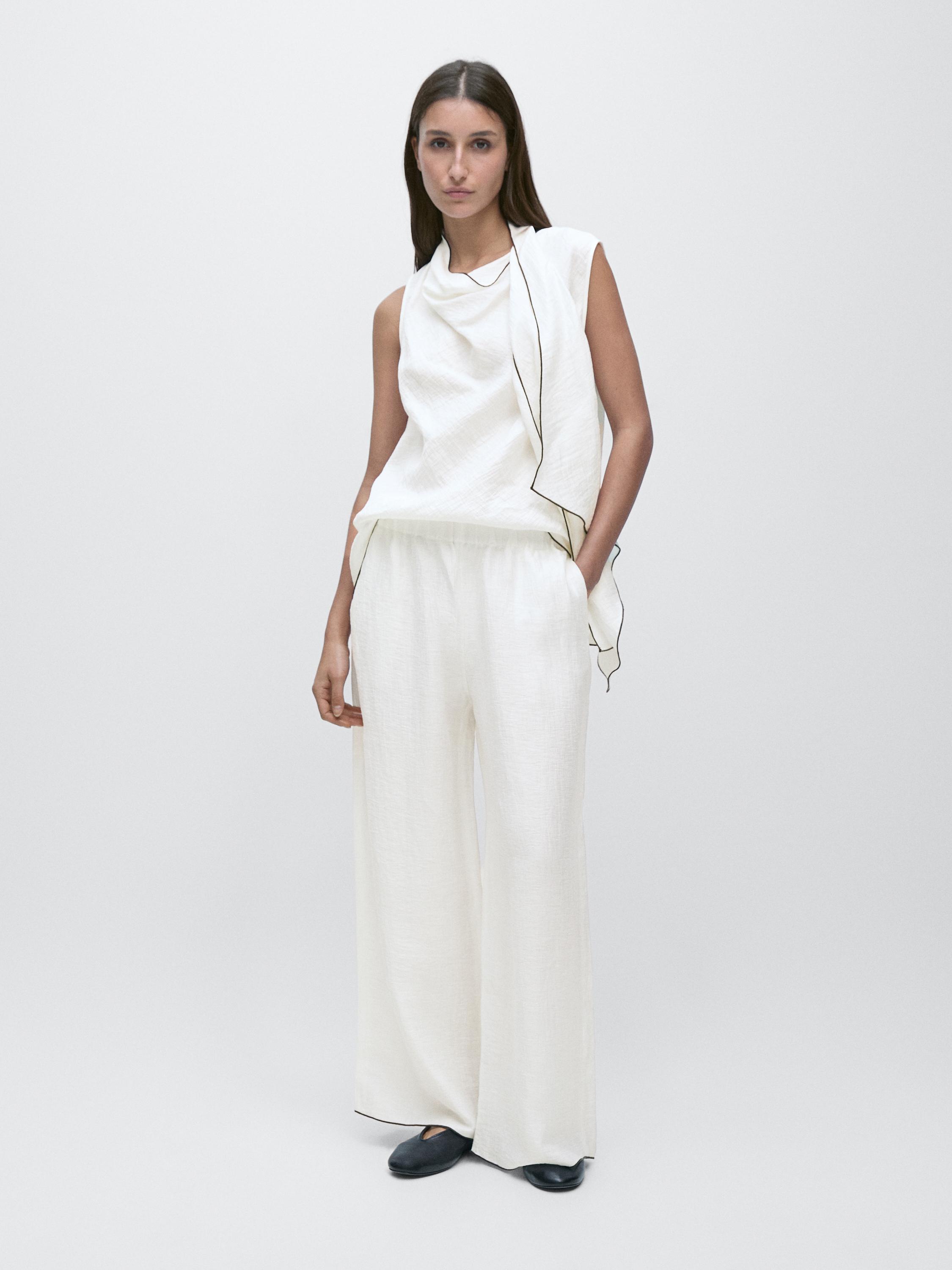 Flowing trousers with piping detail — WHITE