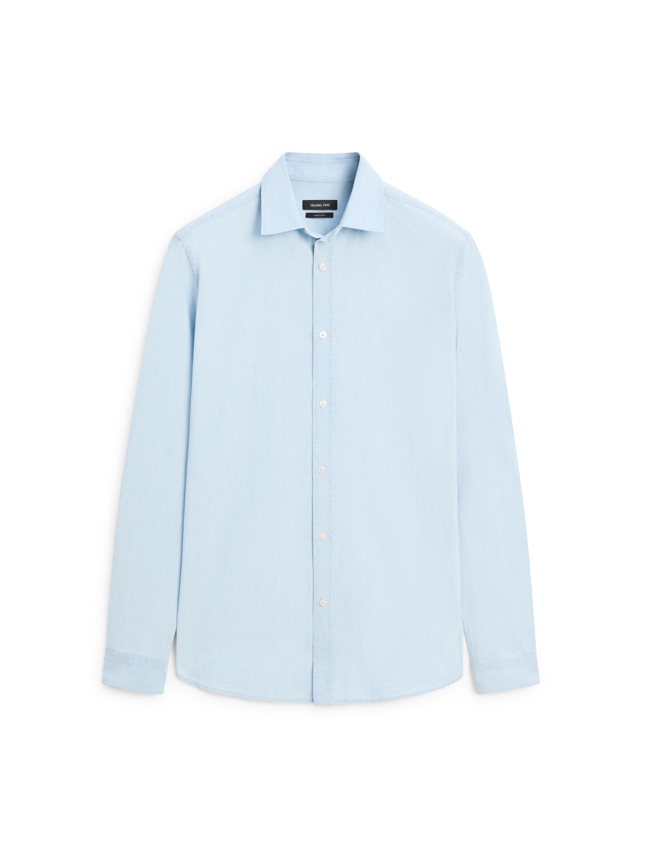 100% cotton regular fit denim shirt — SKY BLUE