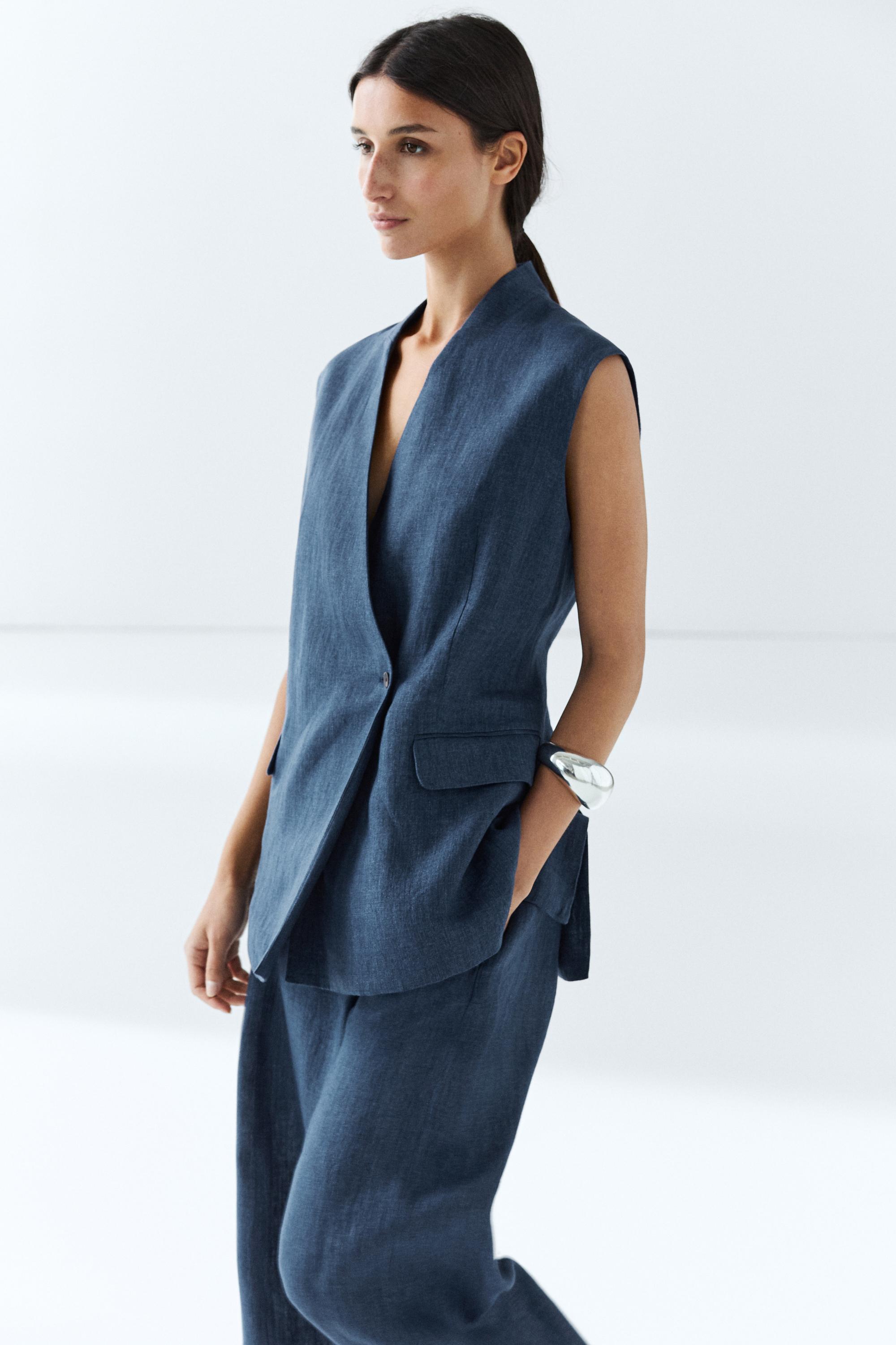 Linen crossover total look vest